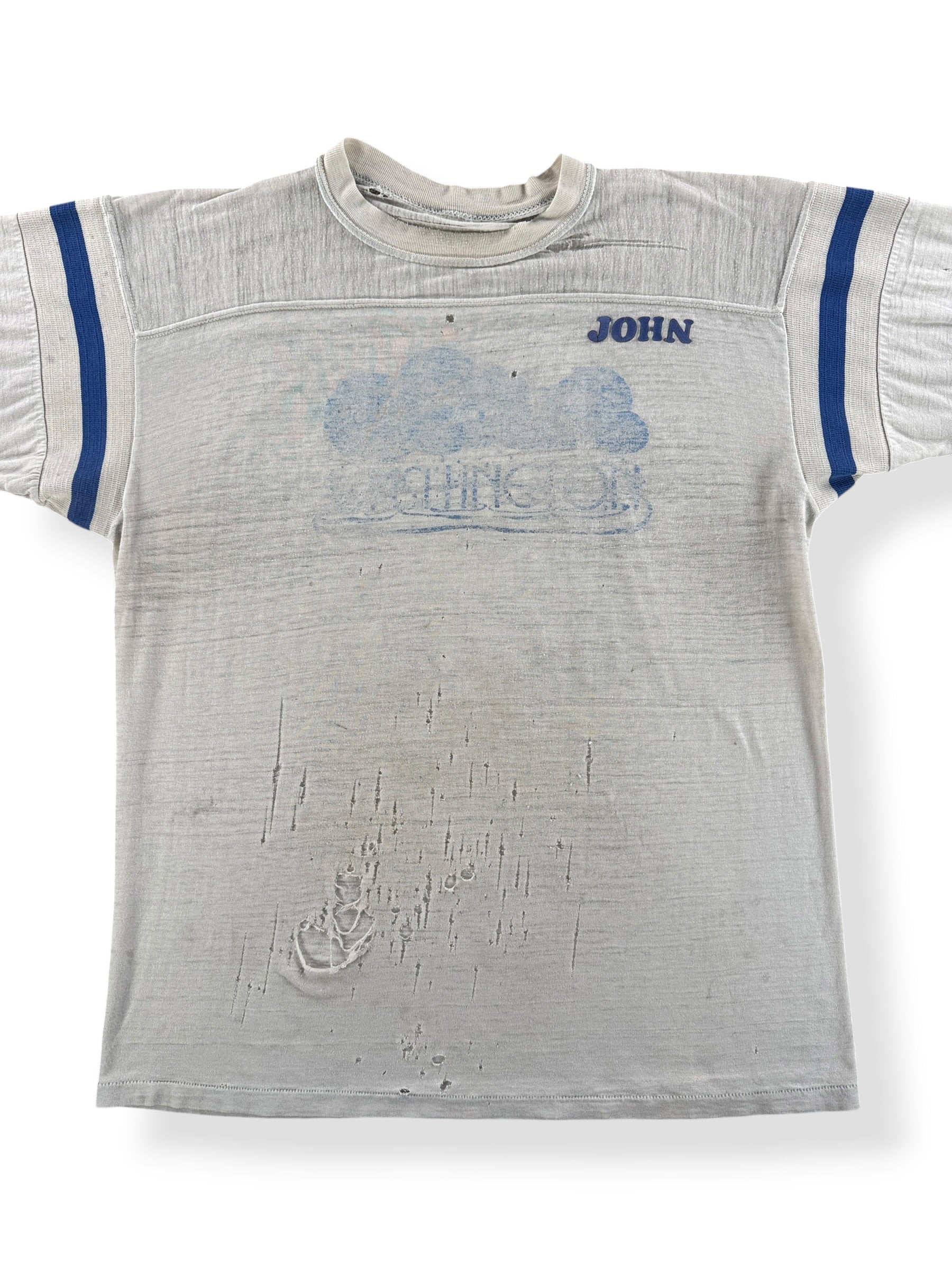 Front Close Up of Vintage Thrashed Washington Jersey Tee SZ L