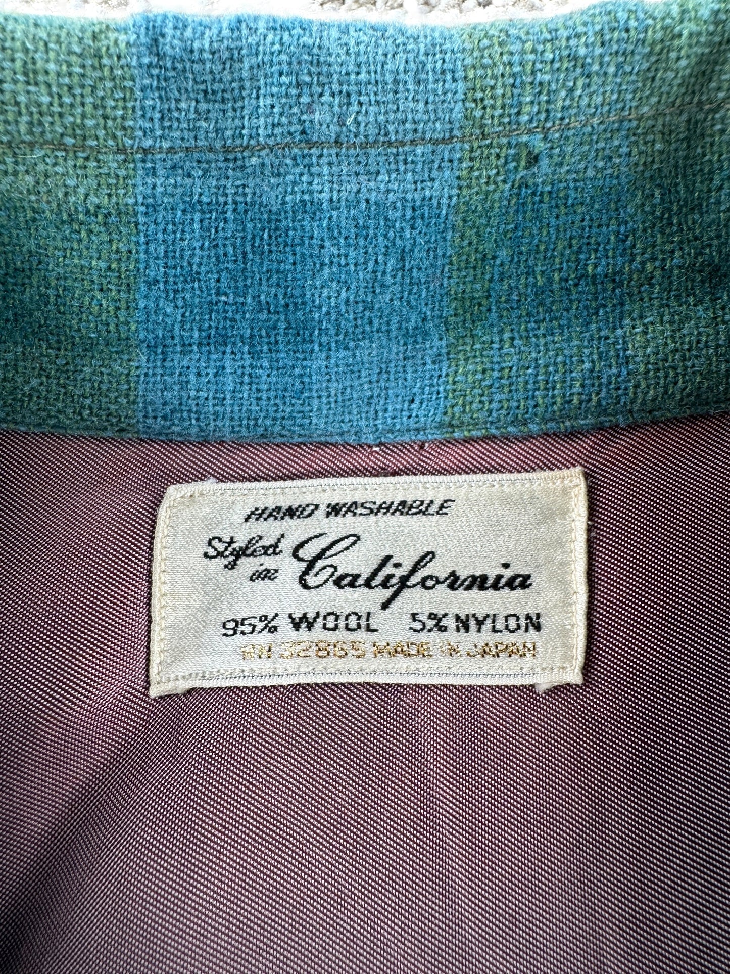 Label on Vintage California Wool Blend Flannel Board Shirt SZ XL