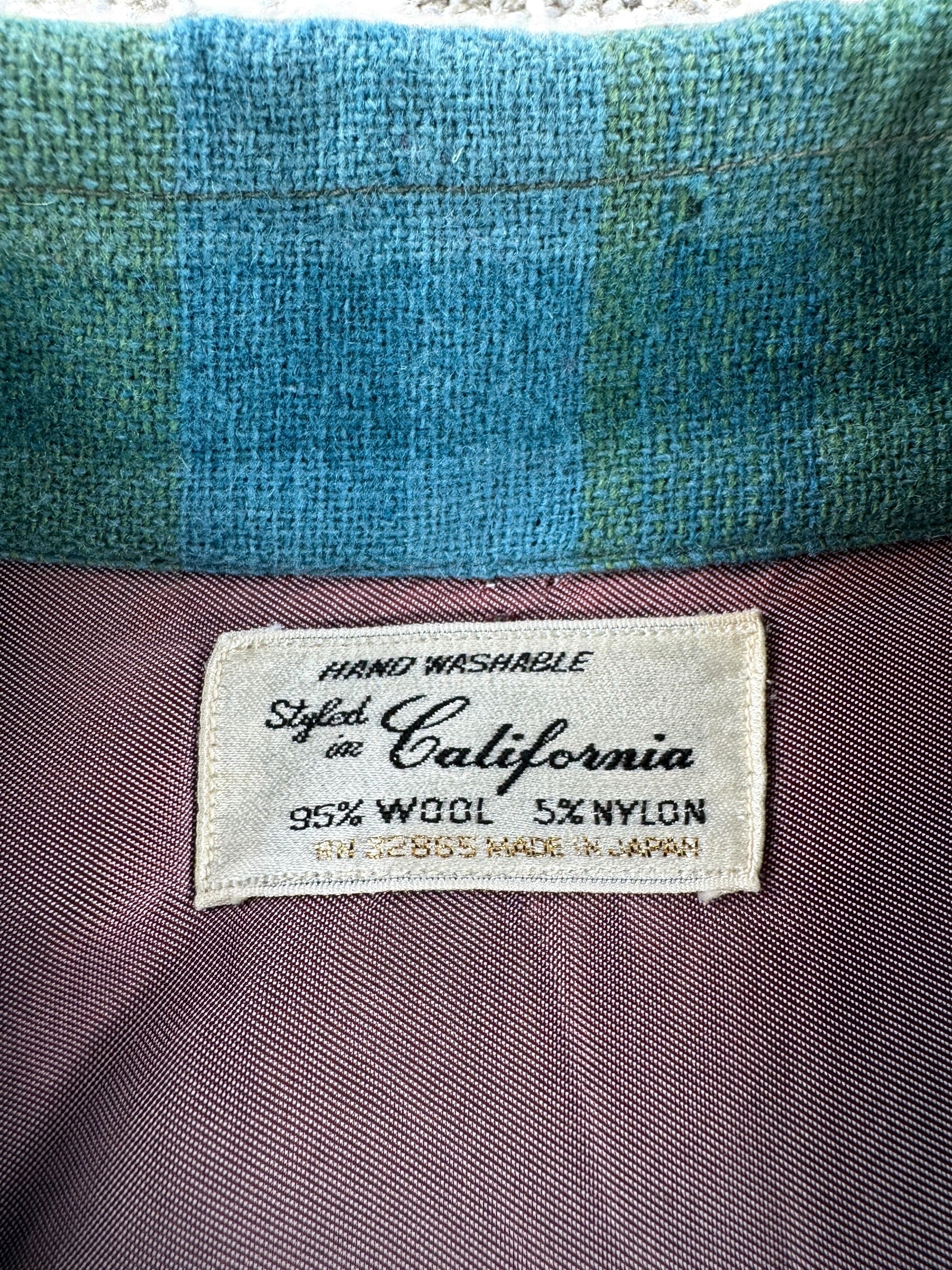 Label on Vintage California Wool Blend Flannel Board Shirt SZ XL