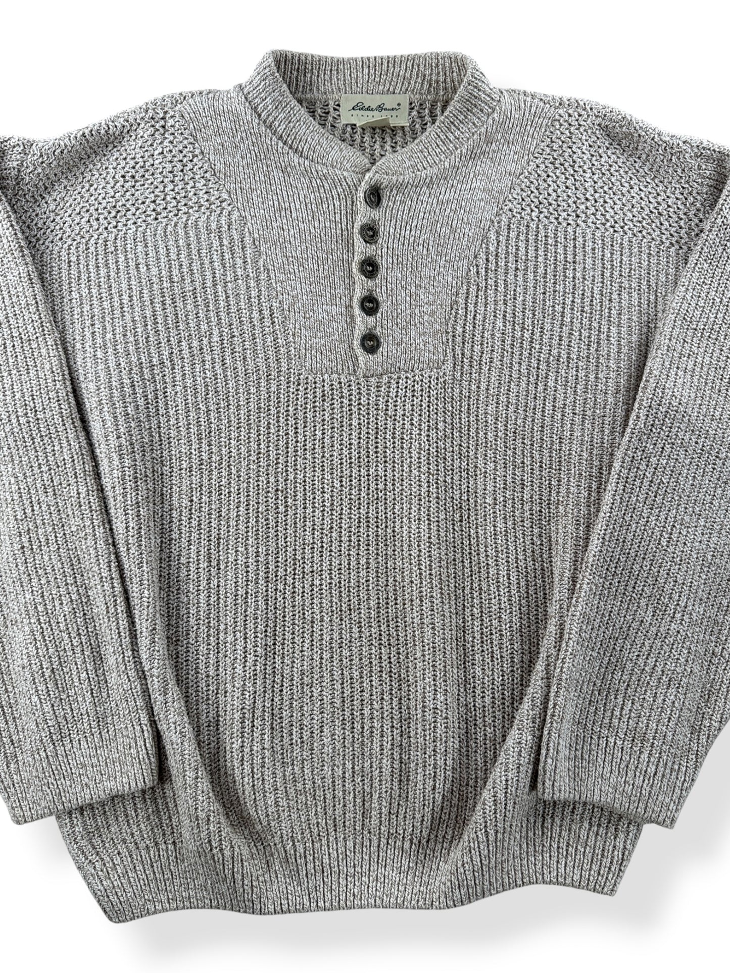 Close-up of Vintage Eddie Bauer Henley Style Sweater SZ S (Fits XL)