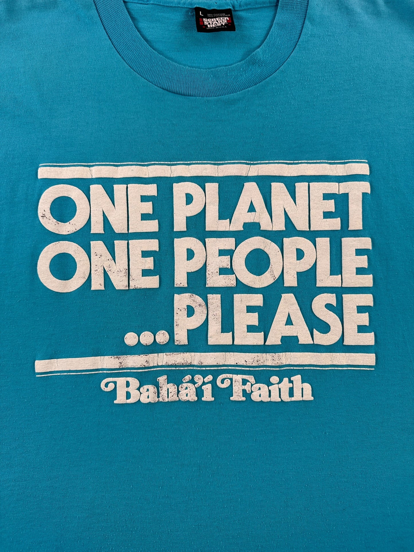 Graphic of Vintage Bahai Faith Puffy Print Tee SZ L (Fits M)
