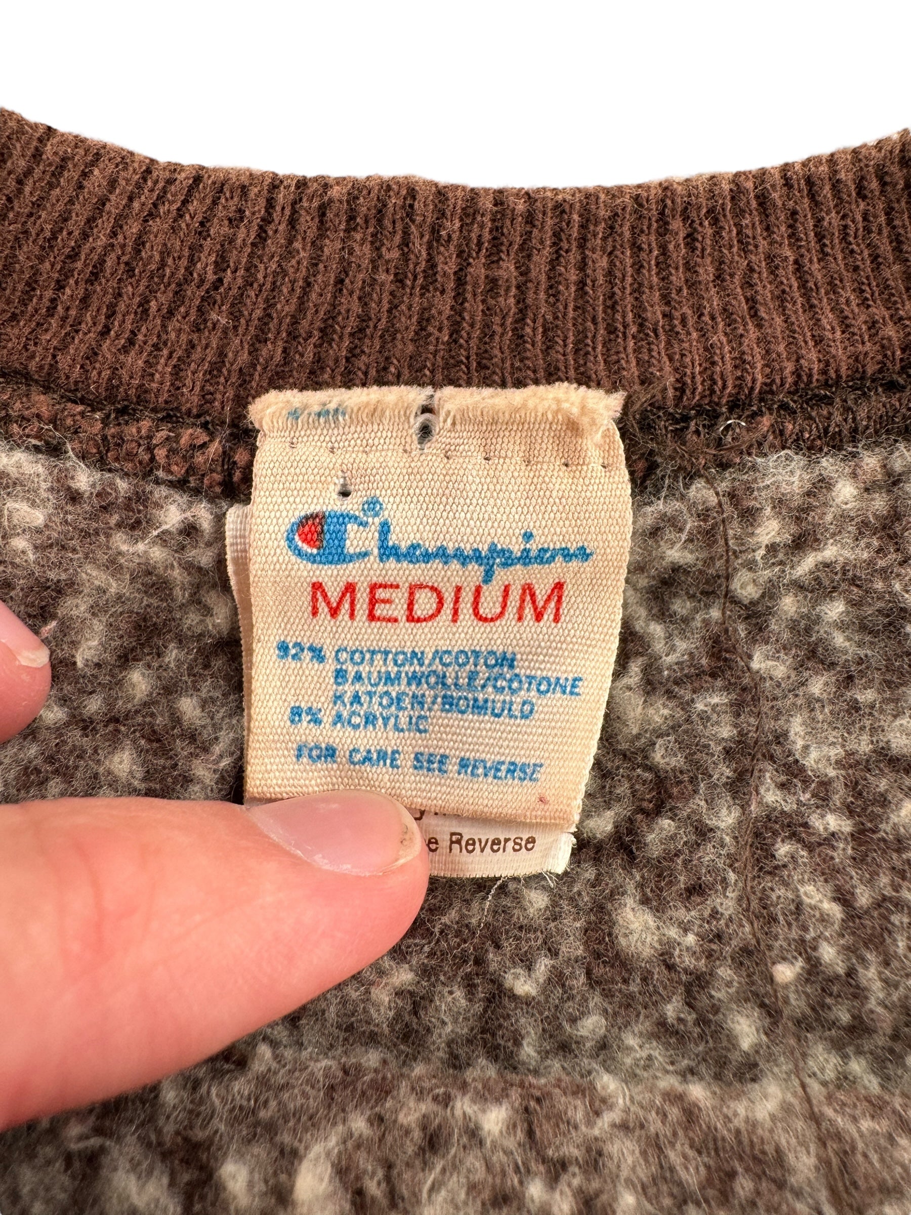 Tag on Vintage Flocked Brown Champion Crewneck SZ S