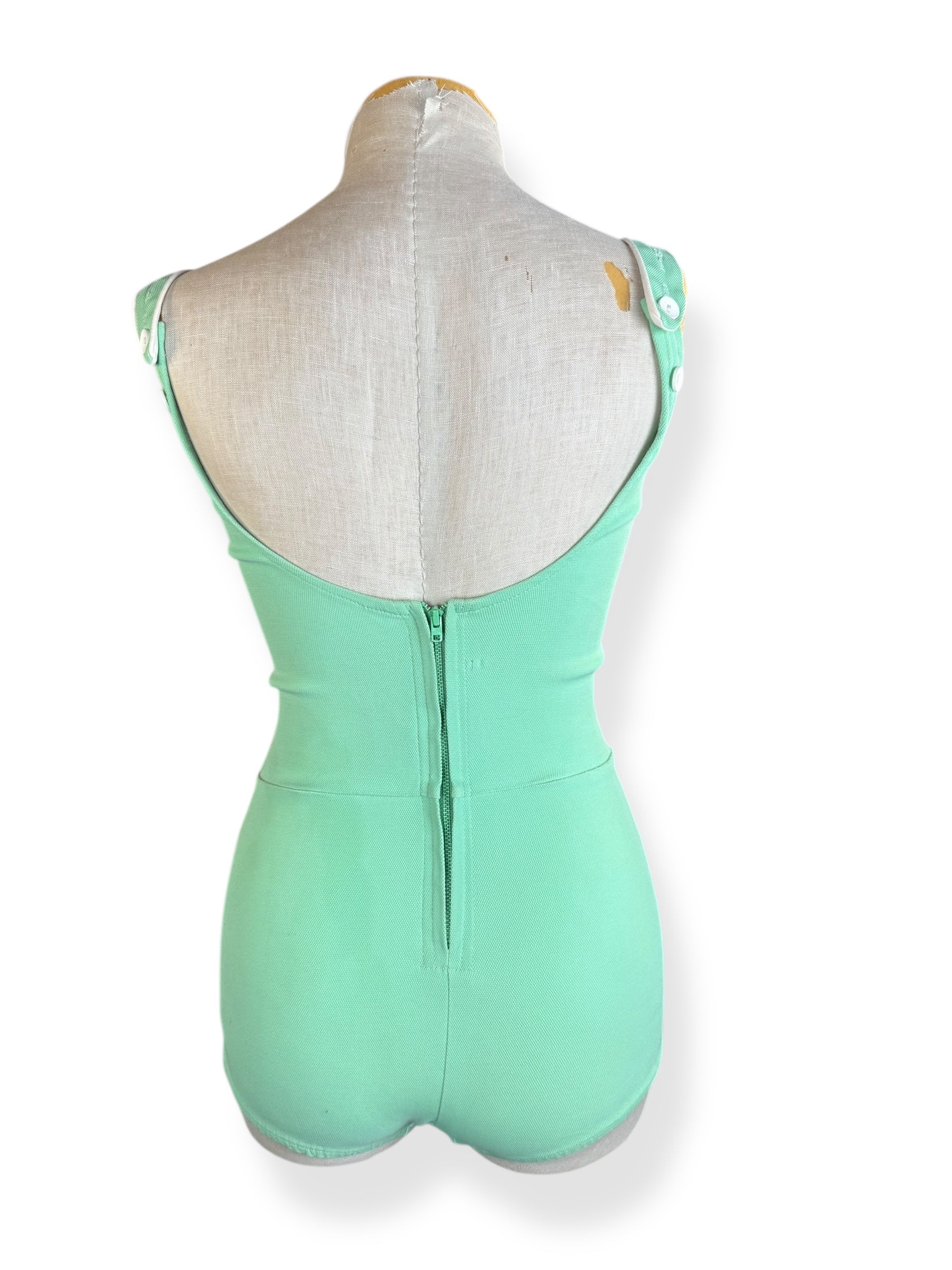 Back view of 1960s Minty Green One Piece Bathing Suit XS-S