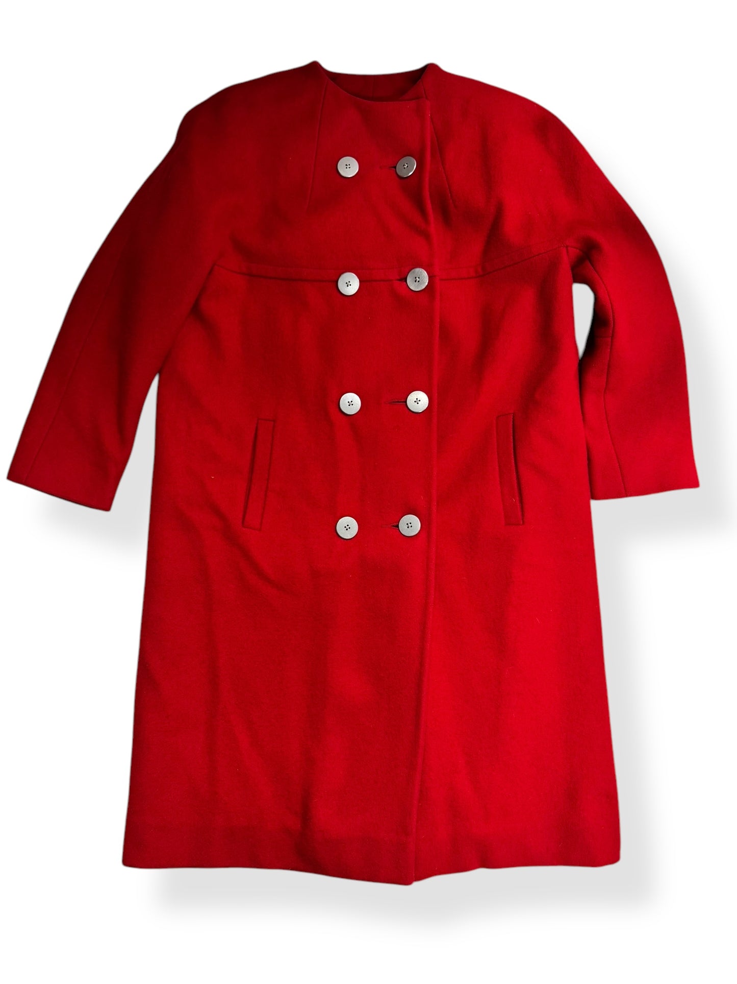 Front view of 1960s Red Wool Lined Coat L