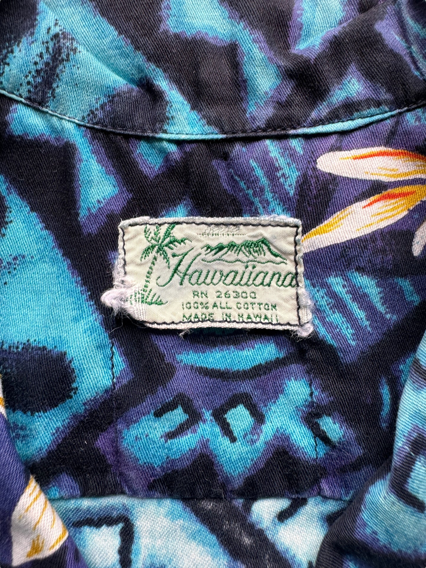 tag on Vintage Hawaiiana Cotton Aloha Shirt SZ S