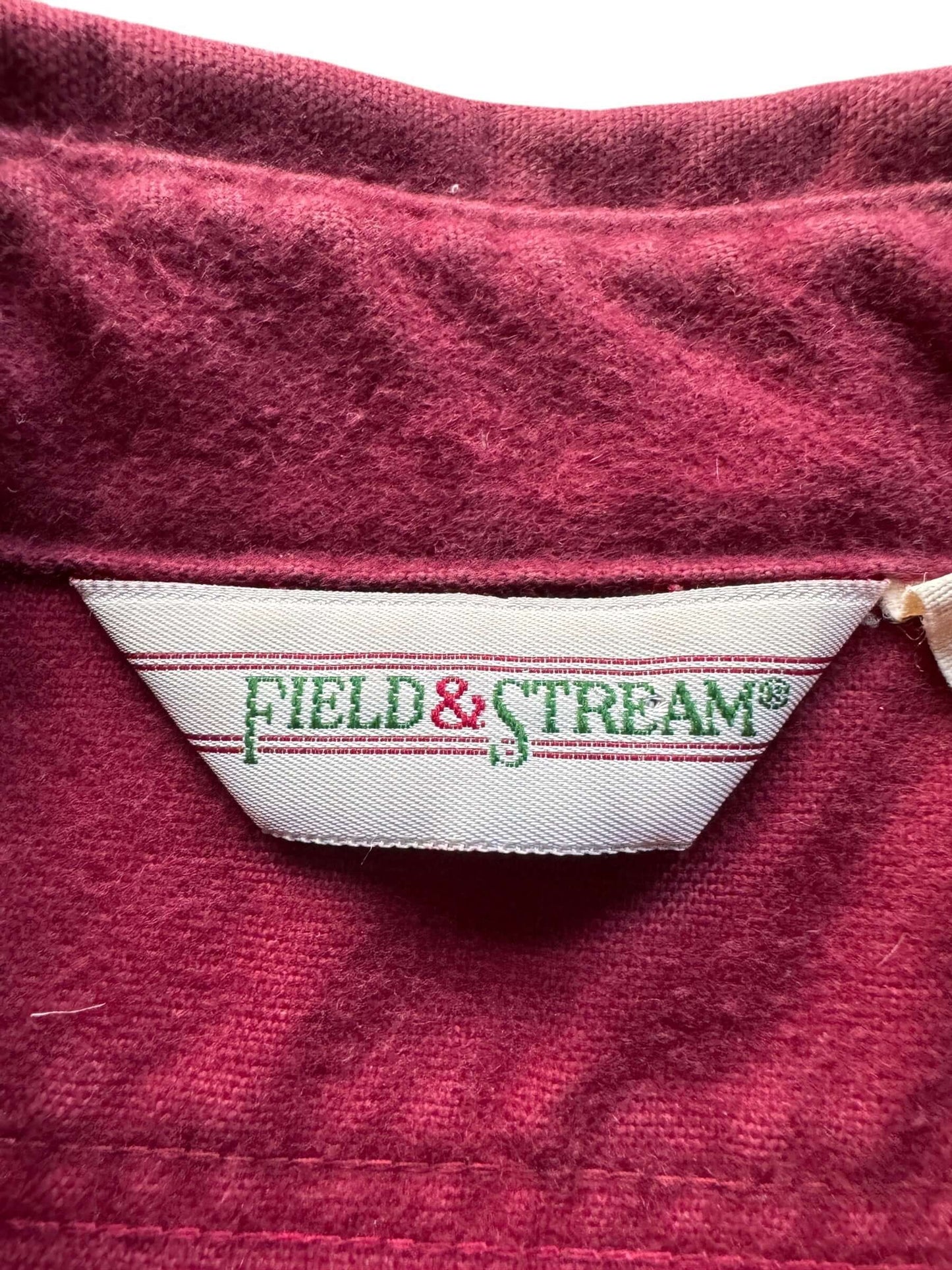 tag on Vintage Field and Stream Burgundy Chamois Shirt SZ M