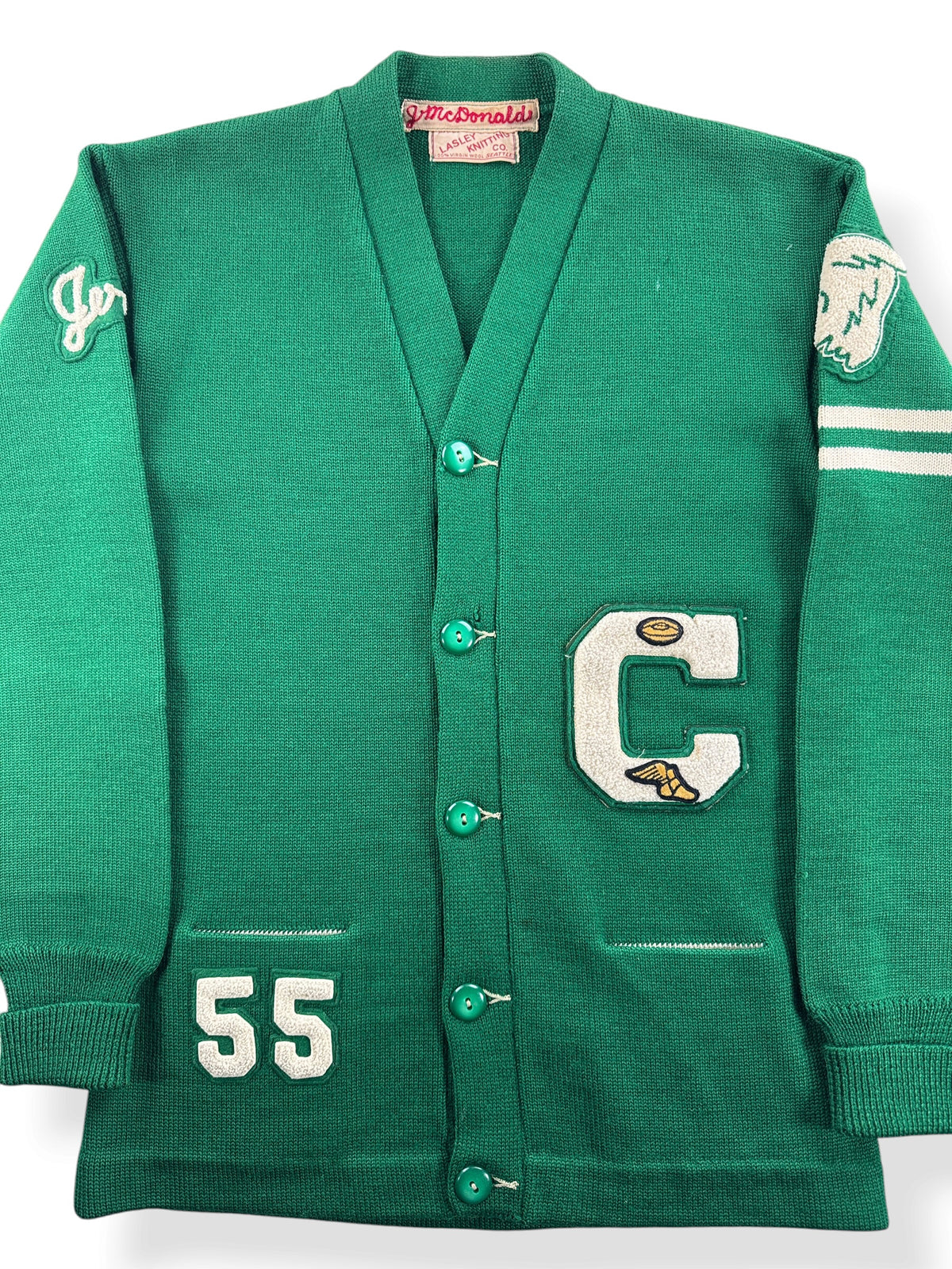 Close-up of Vintage 60s Lasley Knitting Varsity Sweater SZ S