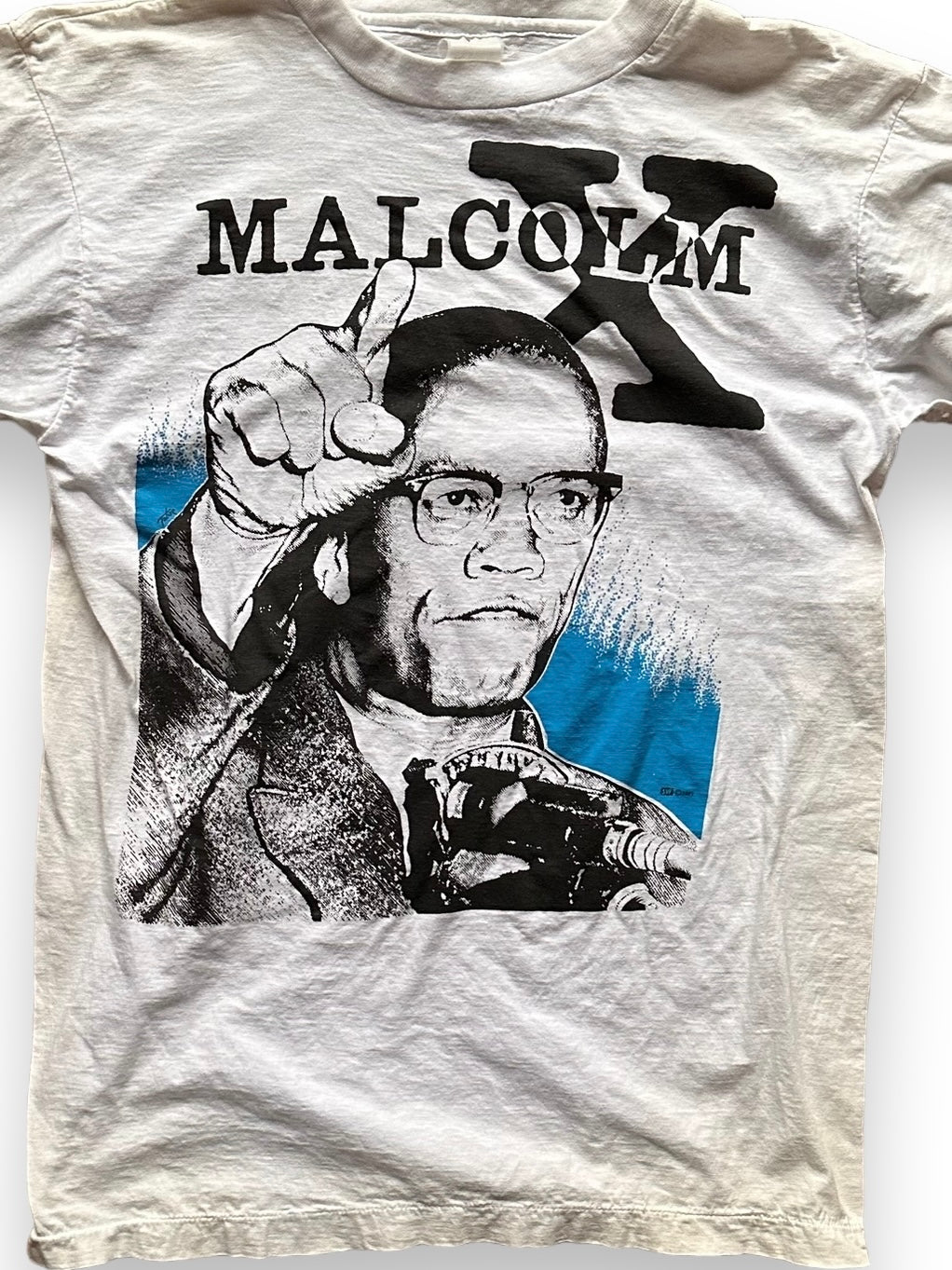 Front Detail on Vintage 1991 Malcolm X Single Stitch Tee SZ M | Vintage Malcolm X T-Shirts Seattle | Barn Owl Vintage Clothing Seattle