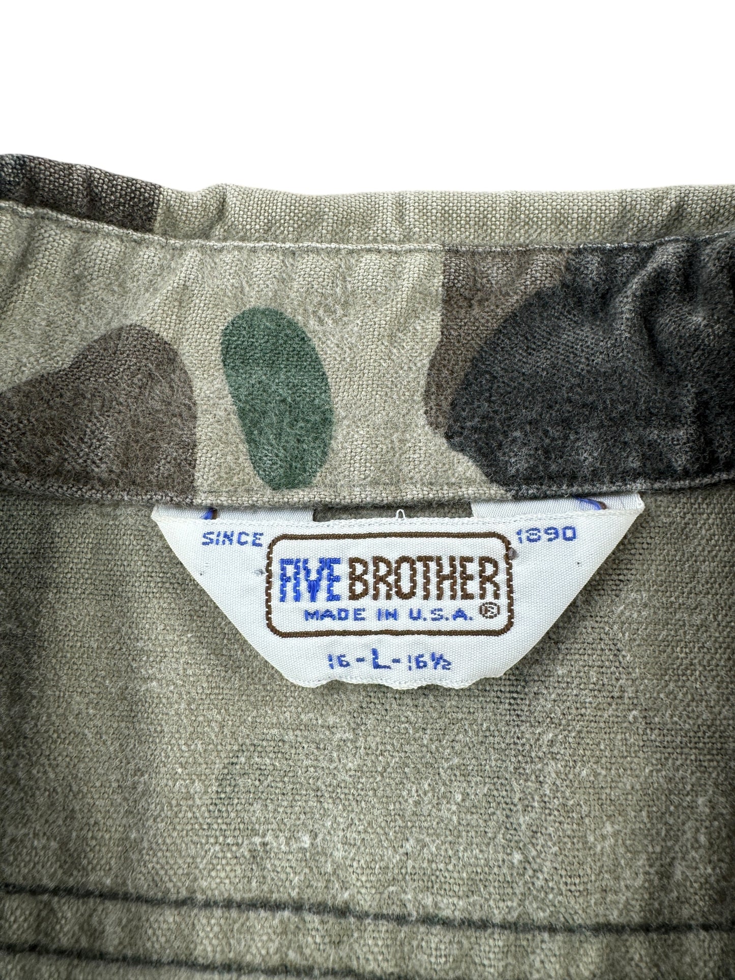 Tag on Vintage 5 Brother Camo Chamois Shirt SZ L