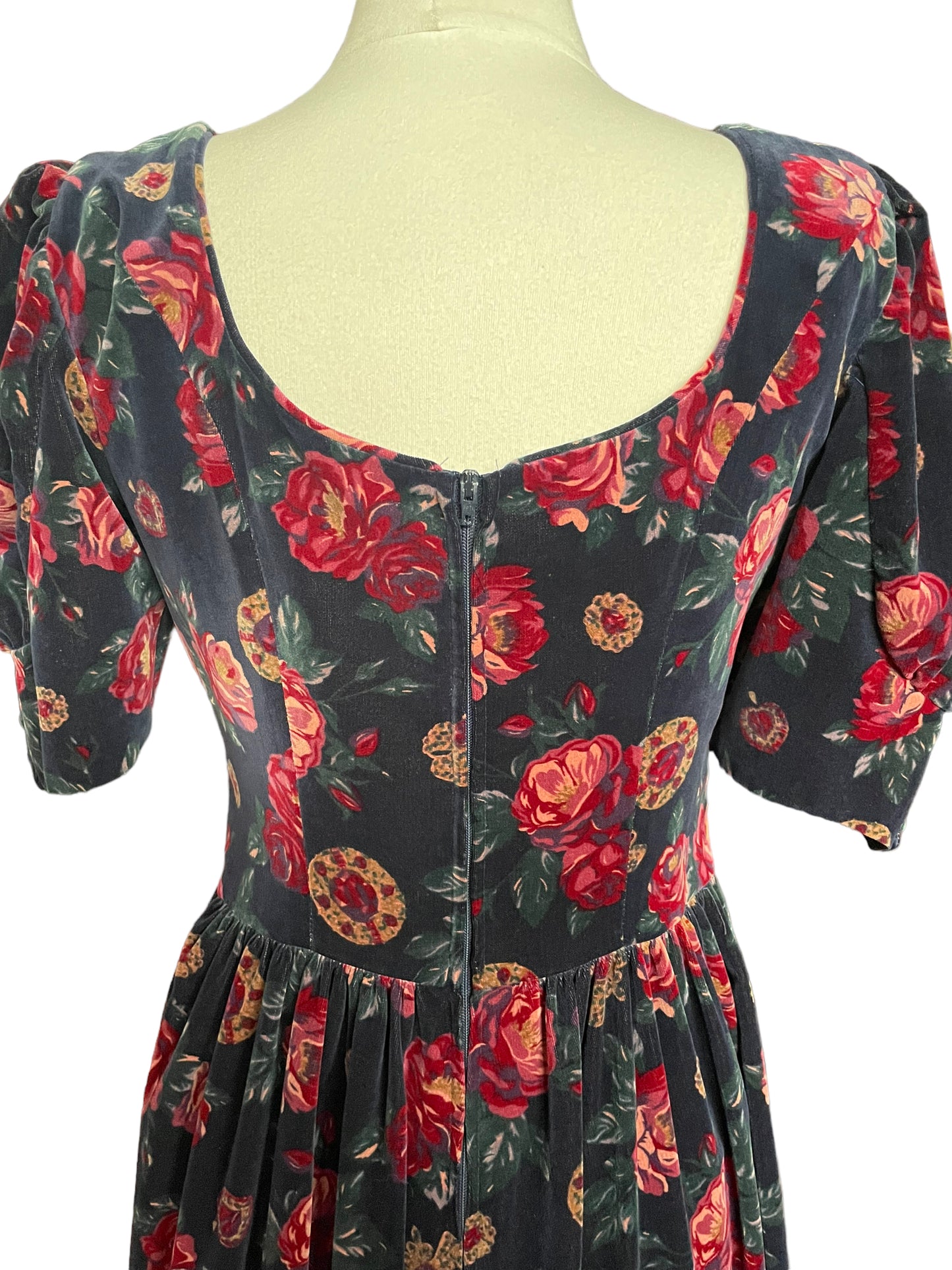 Top back view of Vintage 1980s Laura Ashley Floral Velvet Dress | Seattle True Vintage Dresses | Barn Owl Vintage Ladies