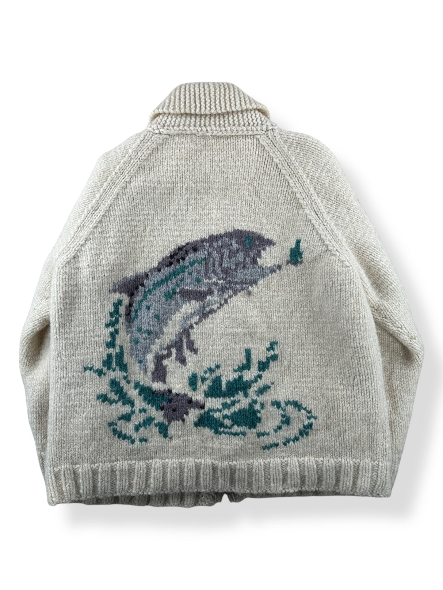 Back of Vintage Alaskan Salmon Lined Cowichan Sweater SZ XL