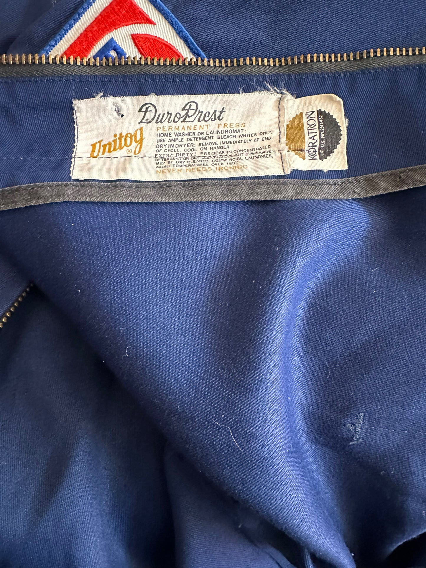 Duro Prest Tag View on Vintage Unitog Pepsi Duroprest Jacket SZ 42 Long | Vintage Gabardine Workwear Seattle | Seattle Vintage Workwear