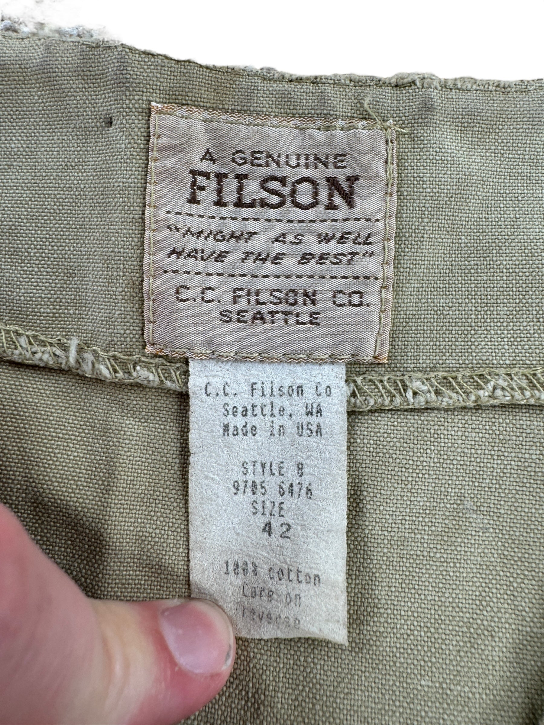 Tag on Vintage Thrashed Filson Style 8 Hunting Vest SZ 42