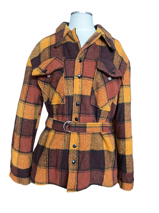 Full front view of Vintage H Bar C Western Wear Plaid Belted Coat | Seattle True Vintage | Barn Owl Vintage Coats