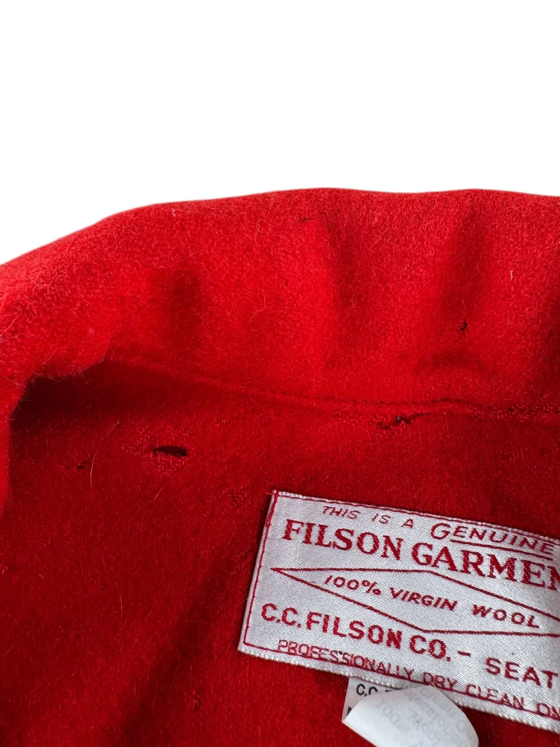 Wear on Vintage Filson Scarlet Mackinaw Work Jacket SZ 40