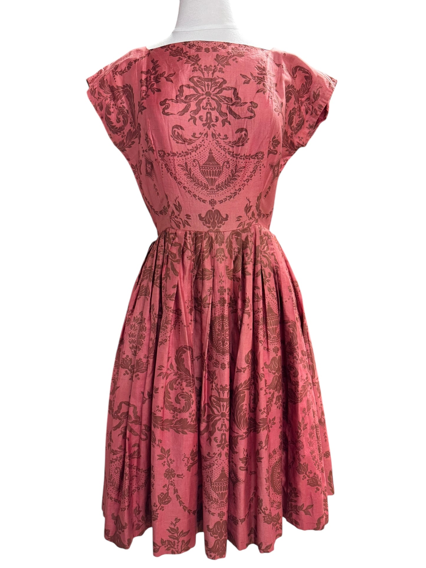 Front view of 1950s Junior TIme Damask Pattern Dress S