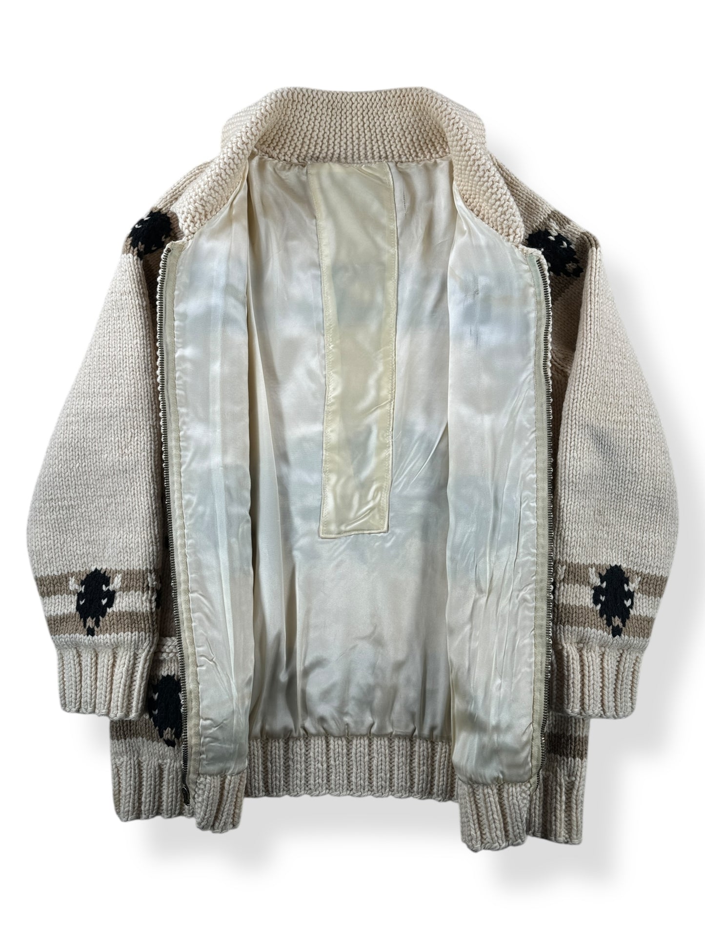 Inside of Vintage Lined Mary Maxim Buffalo Pattern Cowichan Sweater SZ L