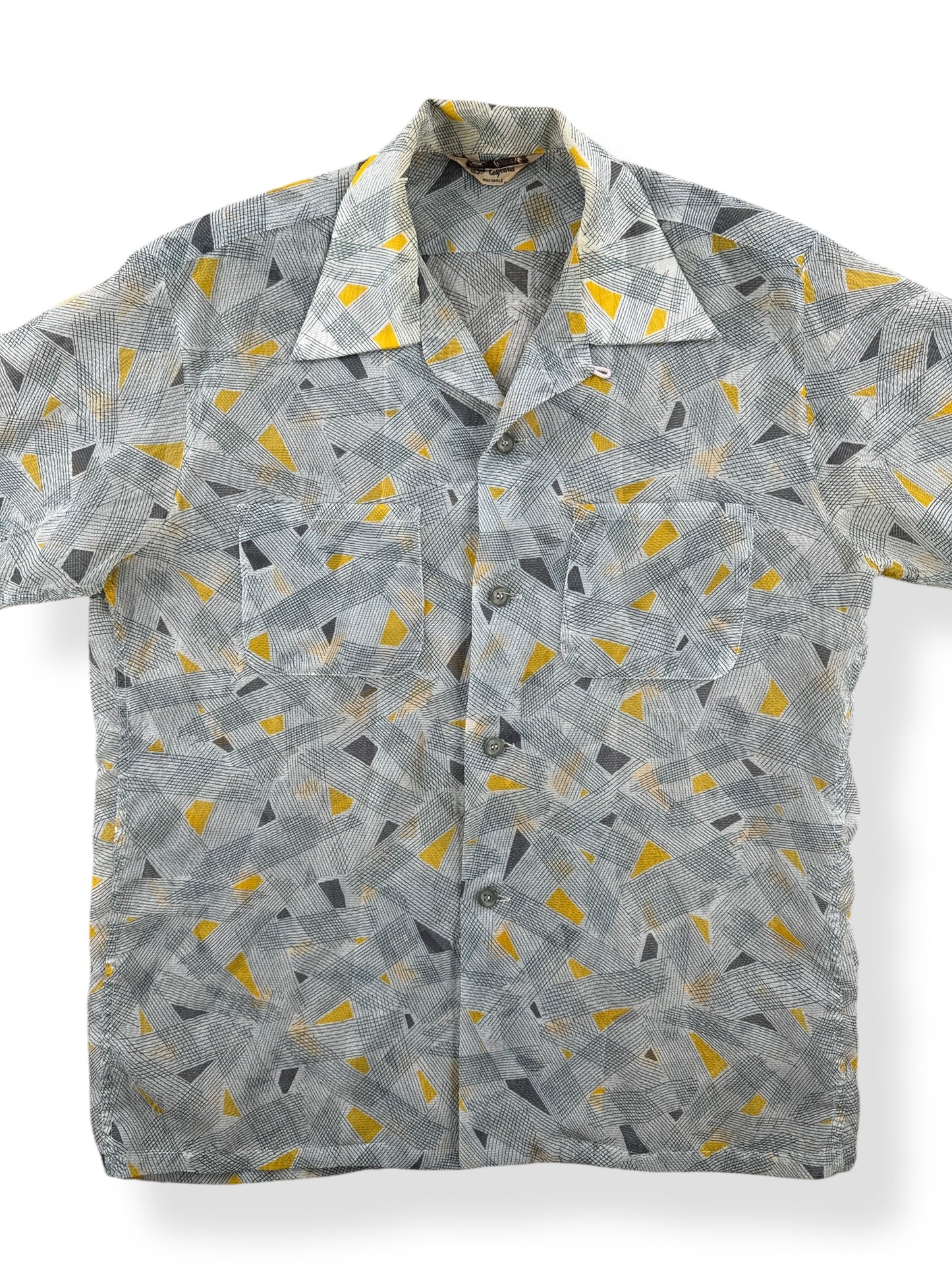Front Close Up of Vintage Myron of California Nylon Beach Shirt SZ M