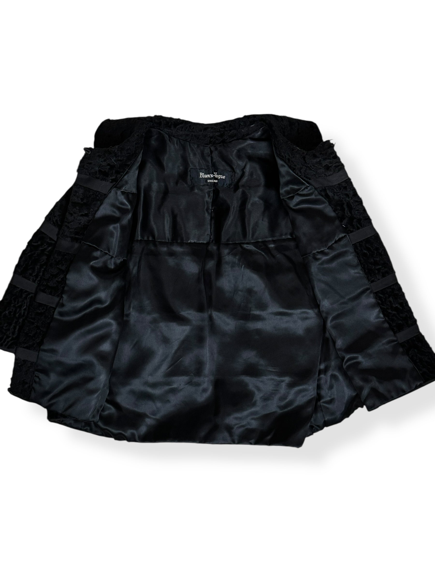 Open view of 1950s Blum's-Vogue Lamb's Fur Cropped Jacket L