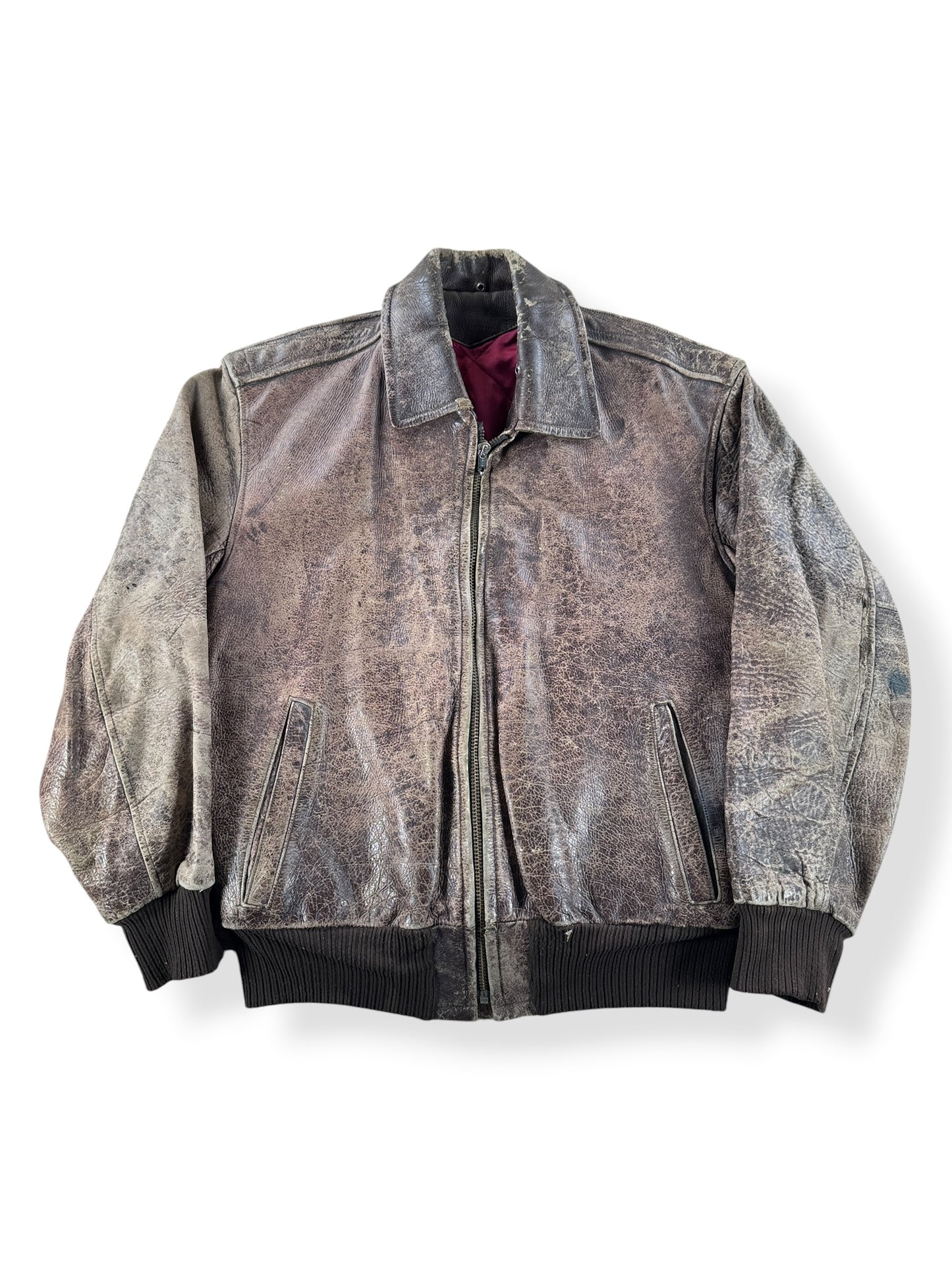 Front of Vintage Distressed Horsehide Jacket SZ M