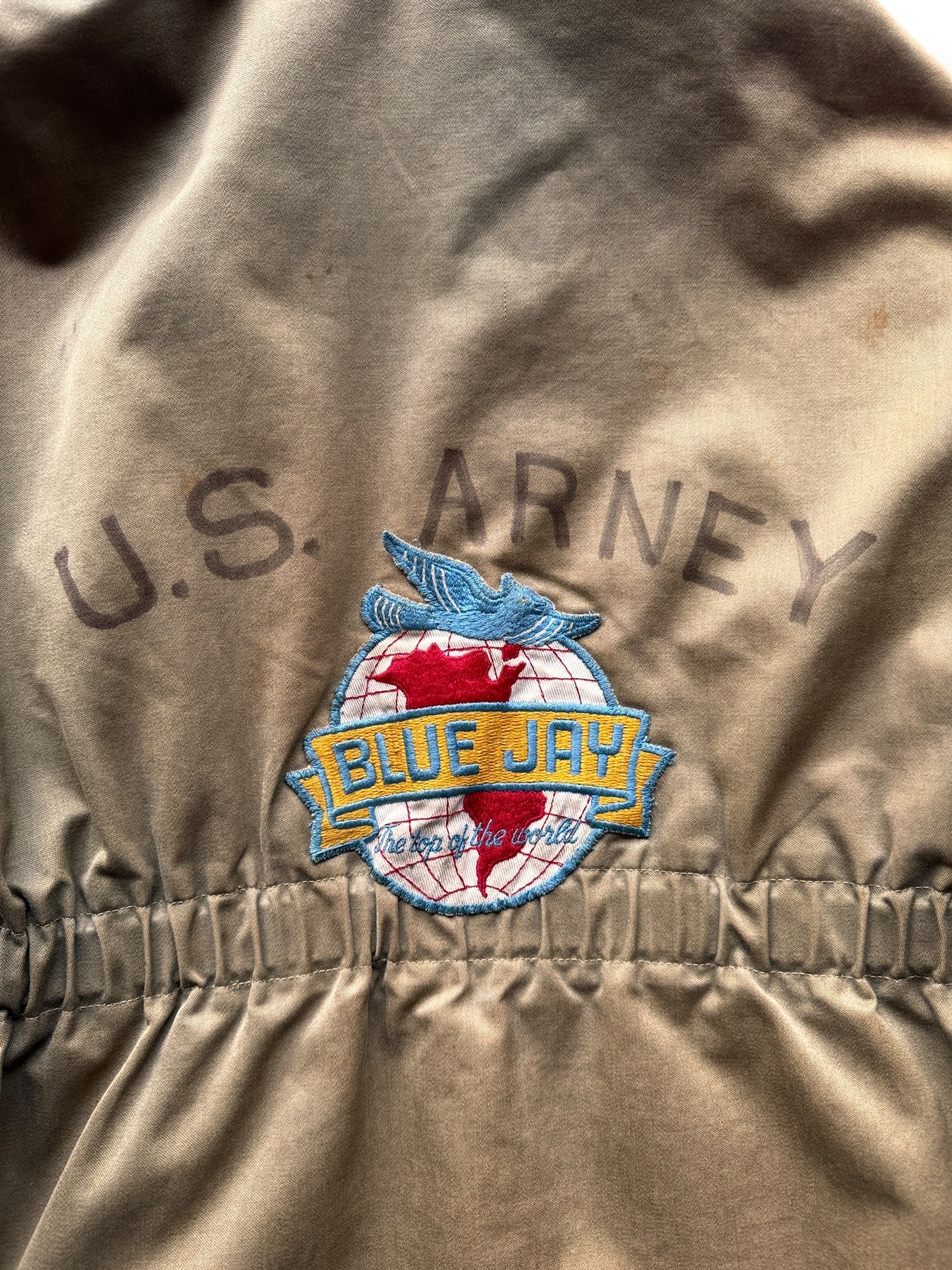 Back of Close Up of Vintage Sportclad U.S. Arney Blue Jay Parka SZ L