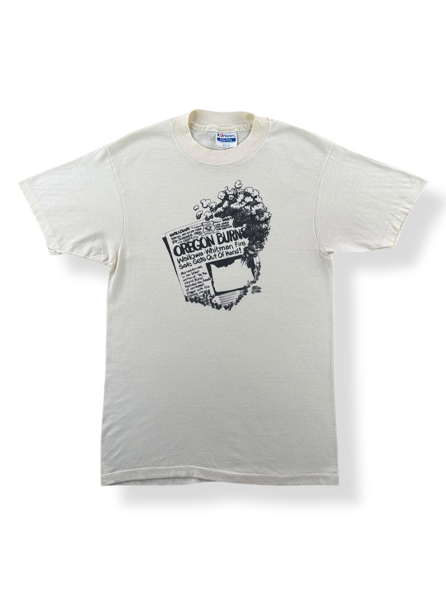 Front of Vintage Oregon Fire Newspaper Tee SZ M (Fits S)