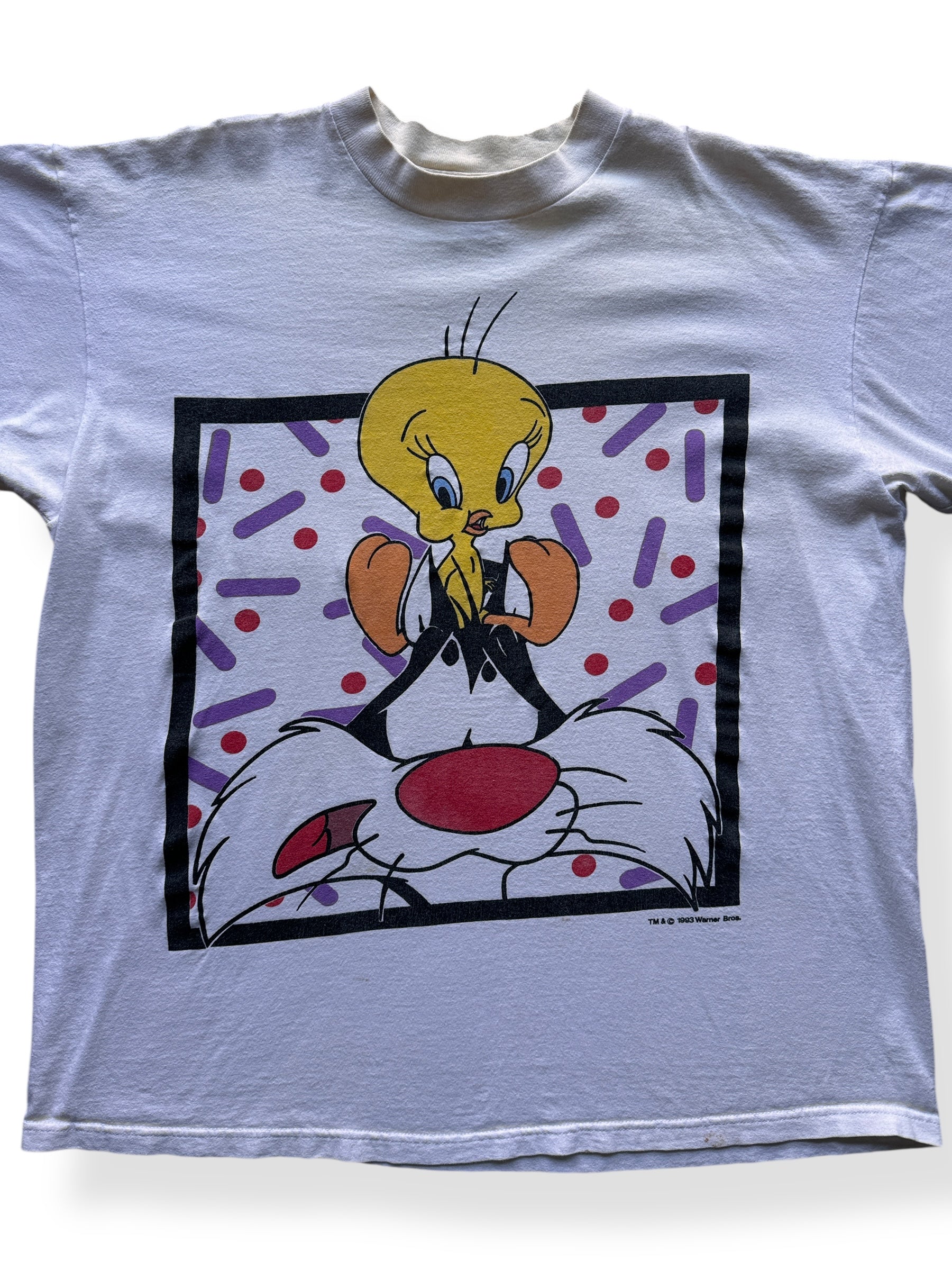 Front Close Up of Vintage Tweety & Sylvester Tee SZ XL