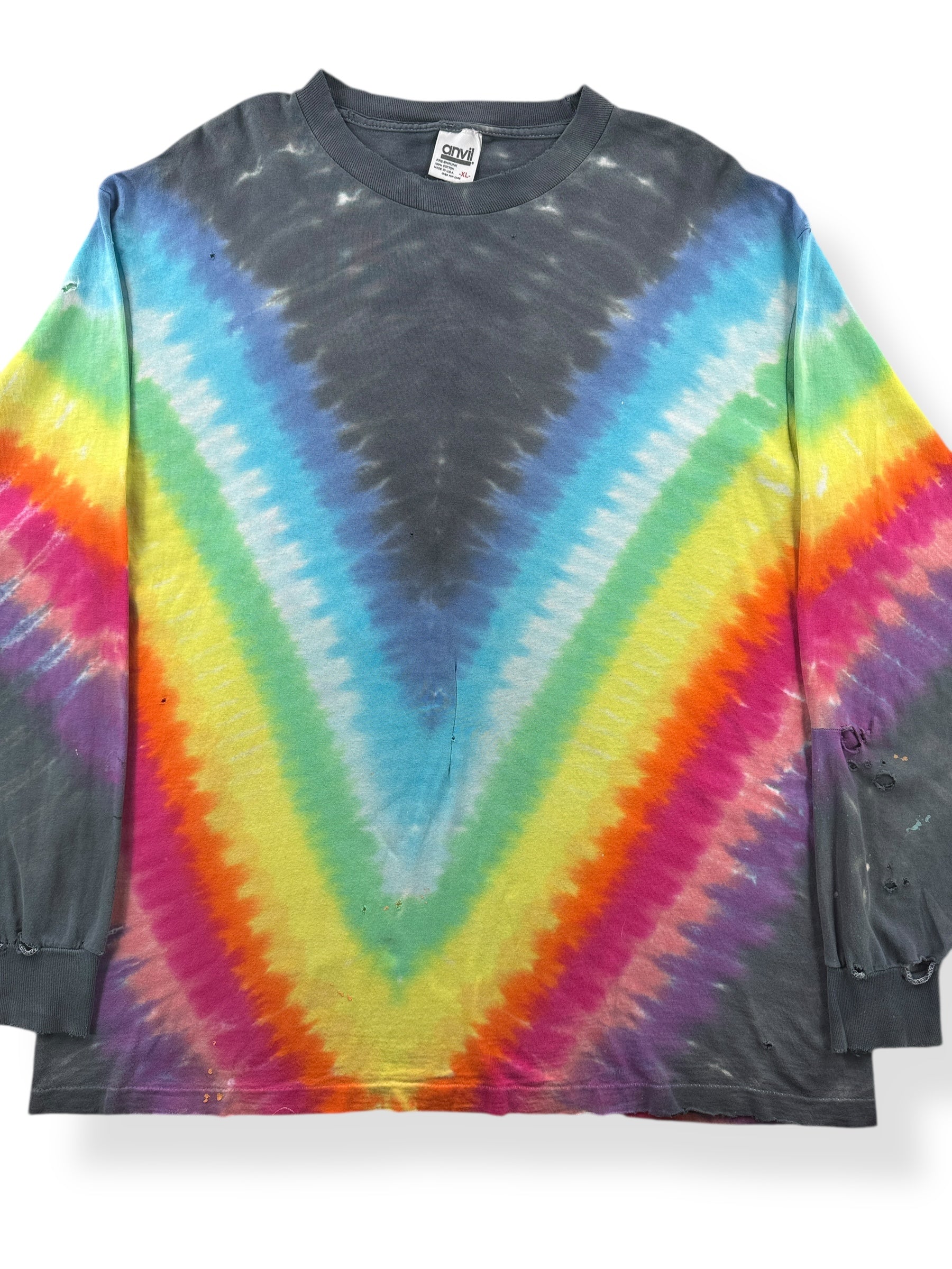 Front Close Up of Vintage Long Sleeve Tie Dye Tee SZ XL