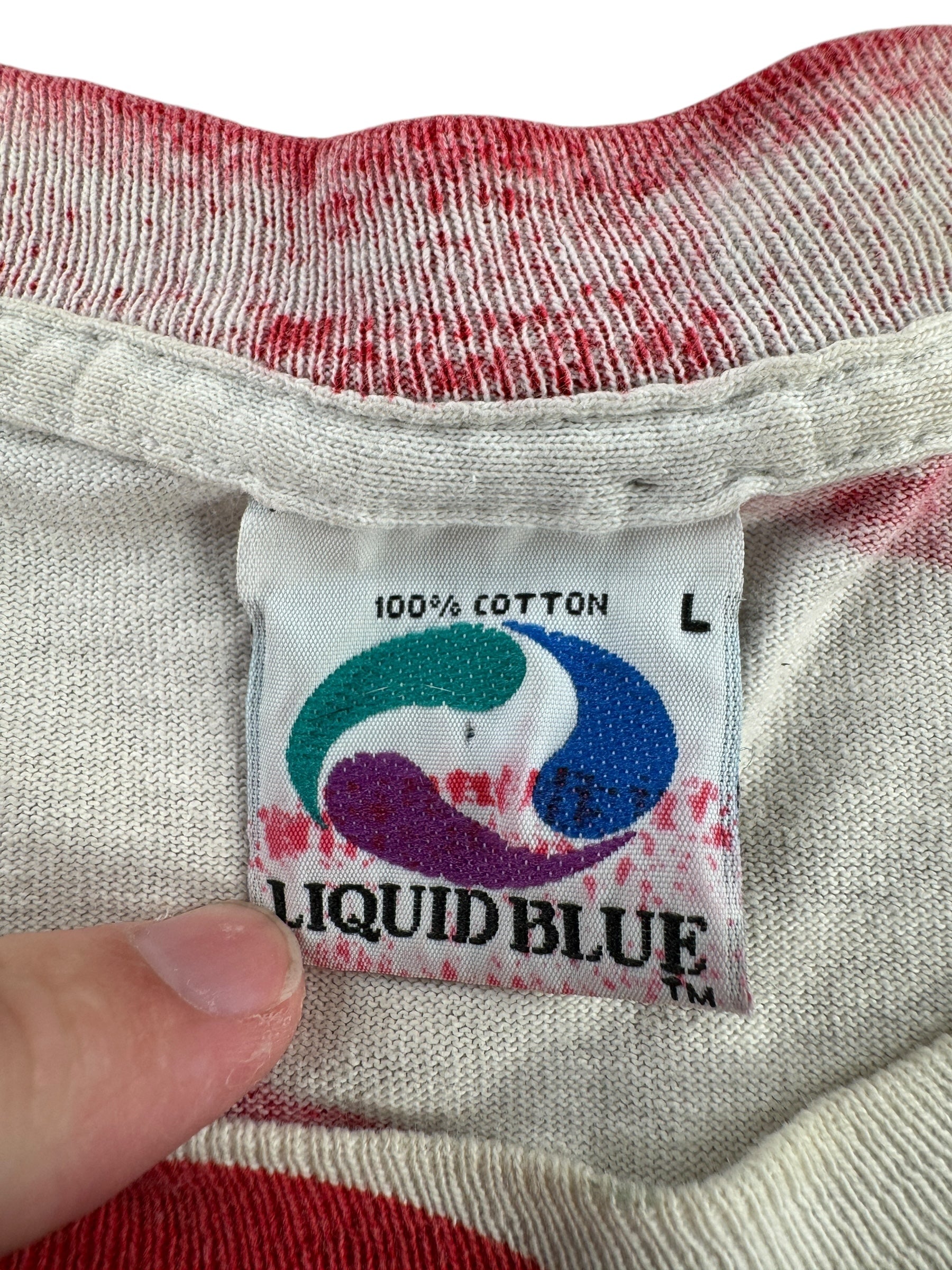 Tag on Vintage Grateful Dead 1993 Summer Tour Stealie Liquid Blue AOP Tee SZ L