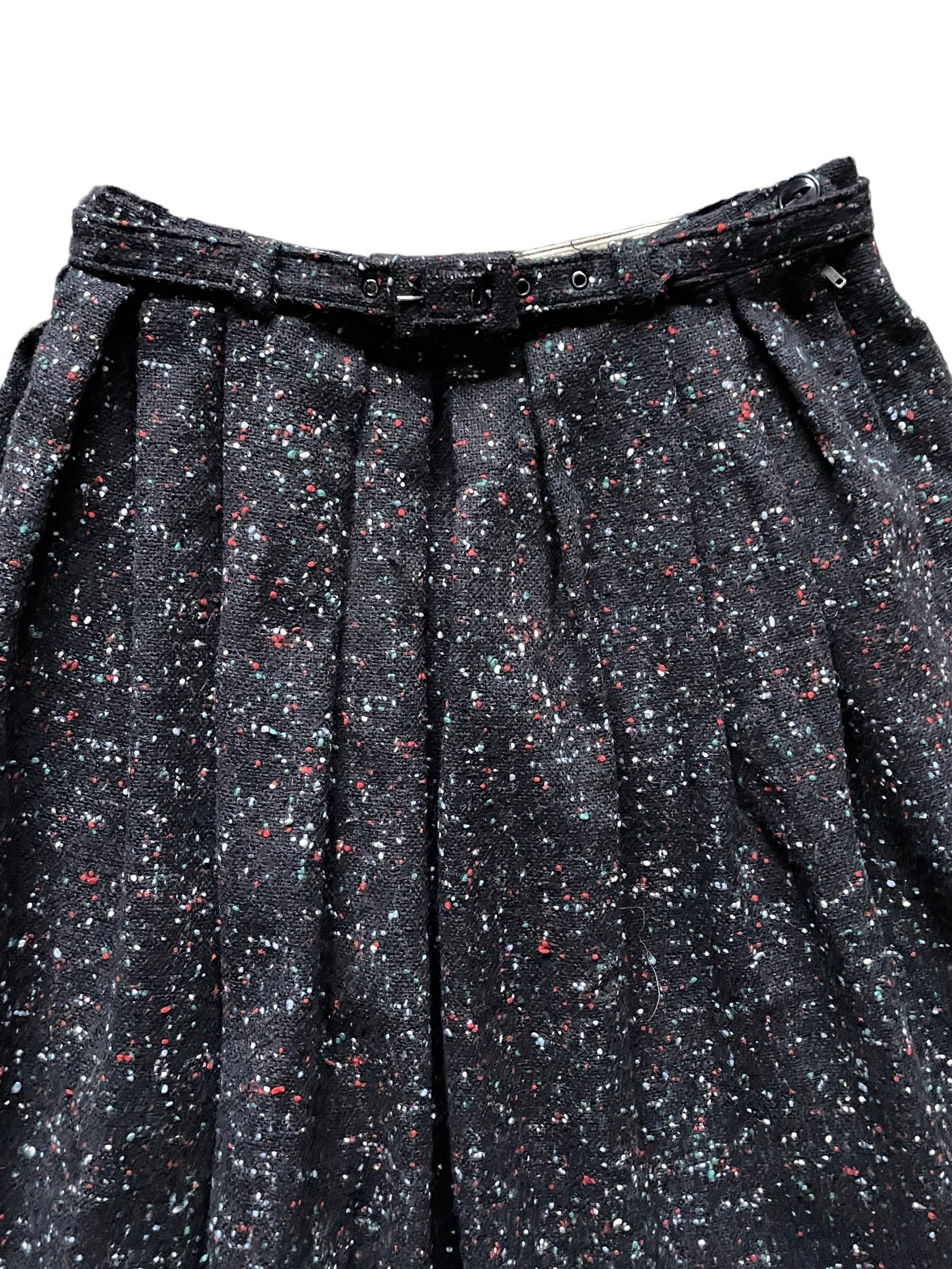 Front waist view of Vintage 1950s Black Wool Flecked Skirt SZ S | Barn Owl Seattle | Ladies True Vintage Skirts