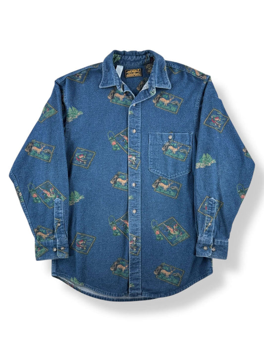 Front of Vintage Eddie Bauer Deer Print Chamois Shirt SZ S