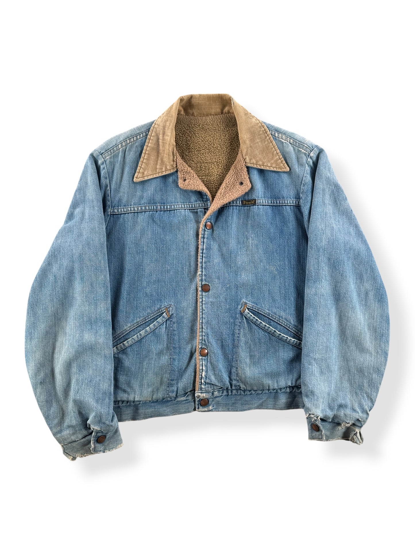Front of Vintage Sherpa Lined Wrangler Denim Jacket SZ M AS IS