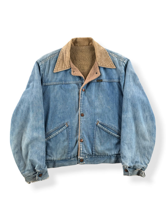 Front of Vintage Sherpa Lined Wrangler Denim Jacket SZ M AS IS