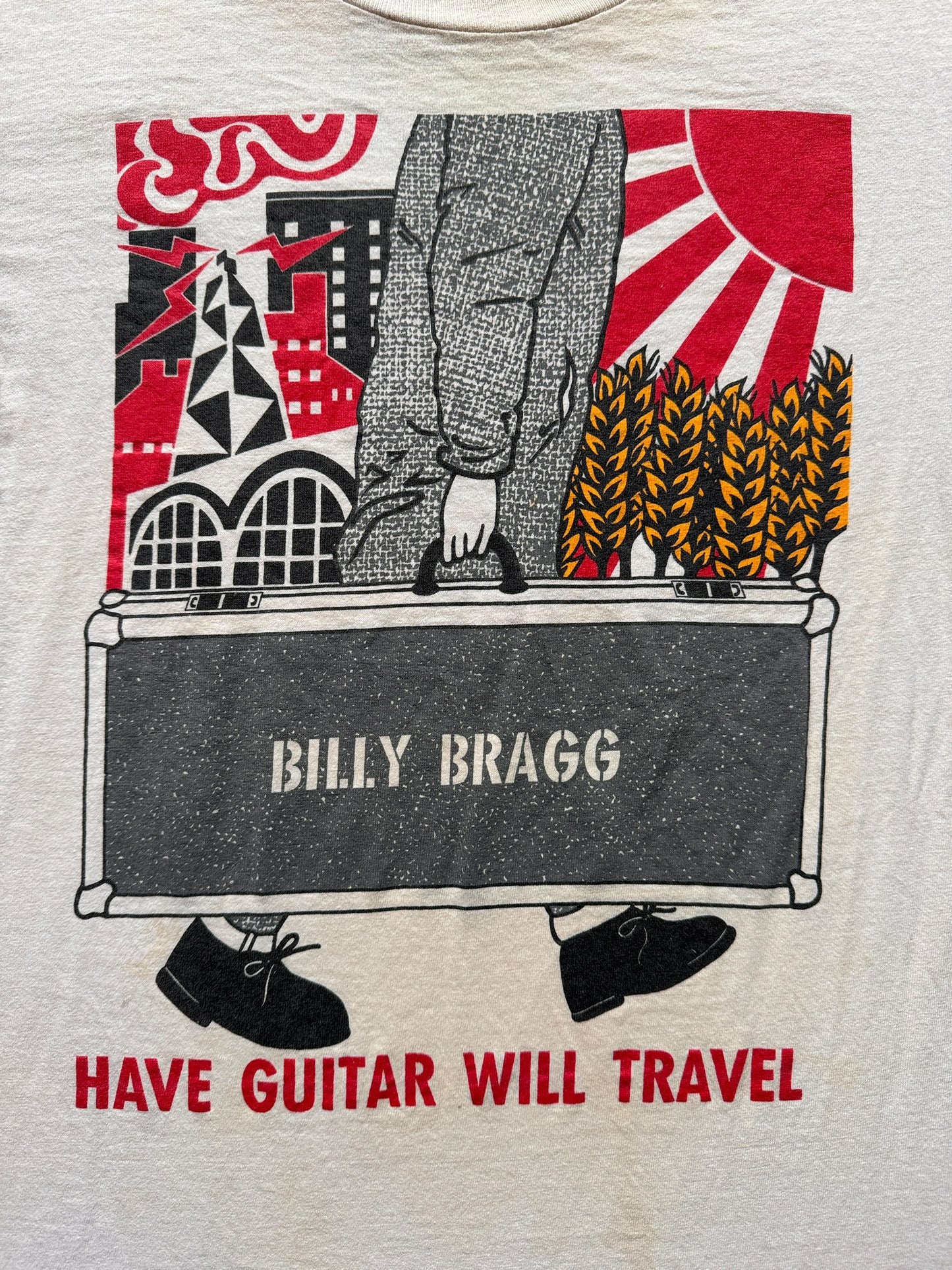 Front Graphic of Vintage Billy Bragg Have Guitar Will Travel Band Tee SZ L