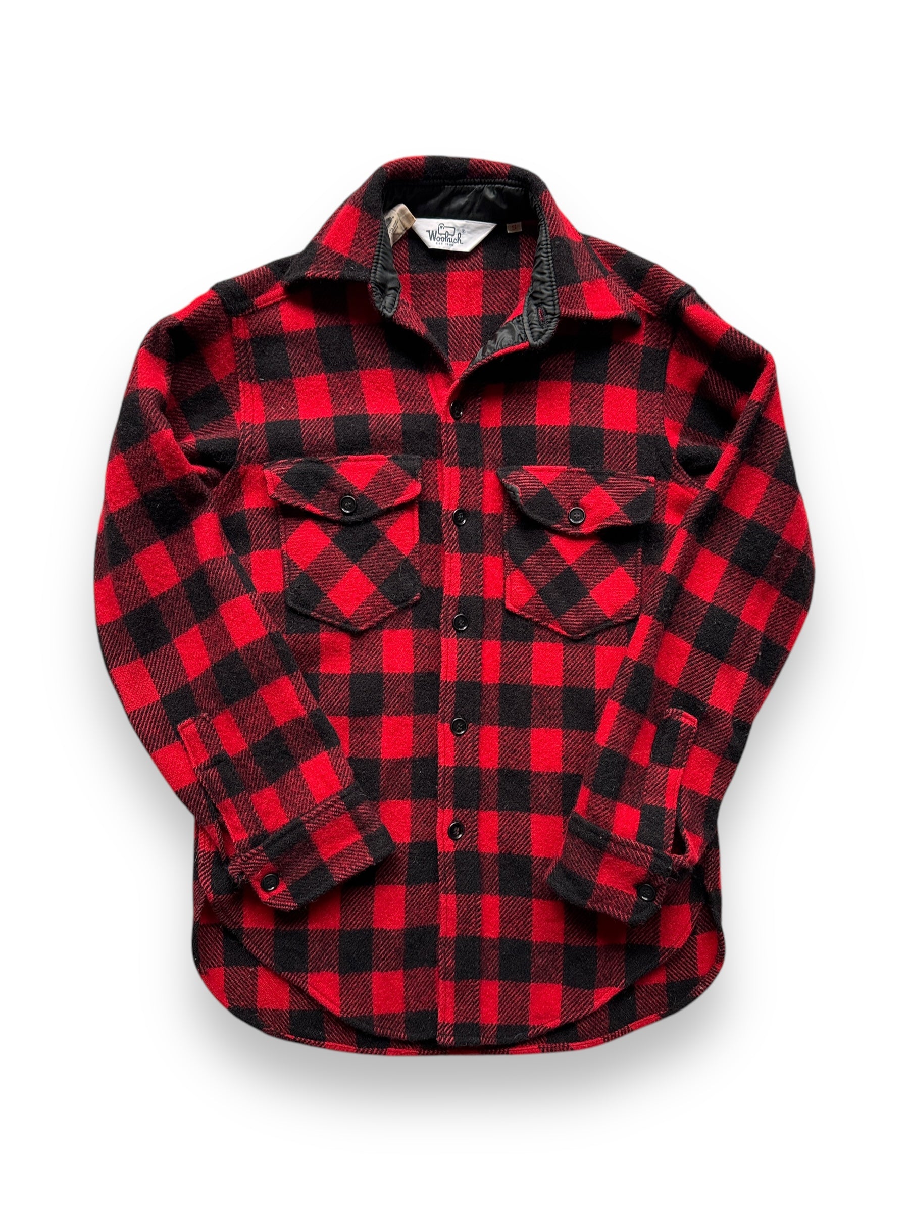 front of Vintage Woolrich Buffalo Plaid Wool Flannel SZ S