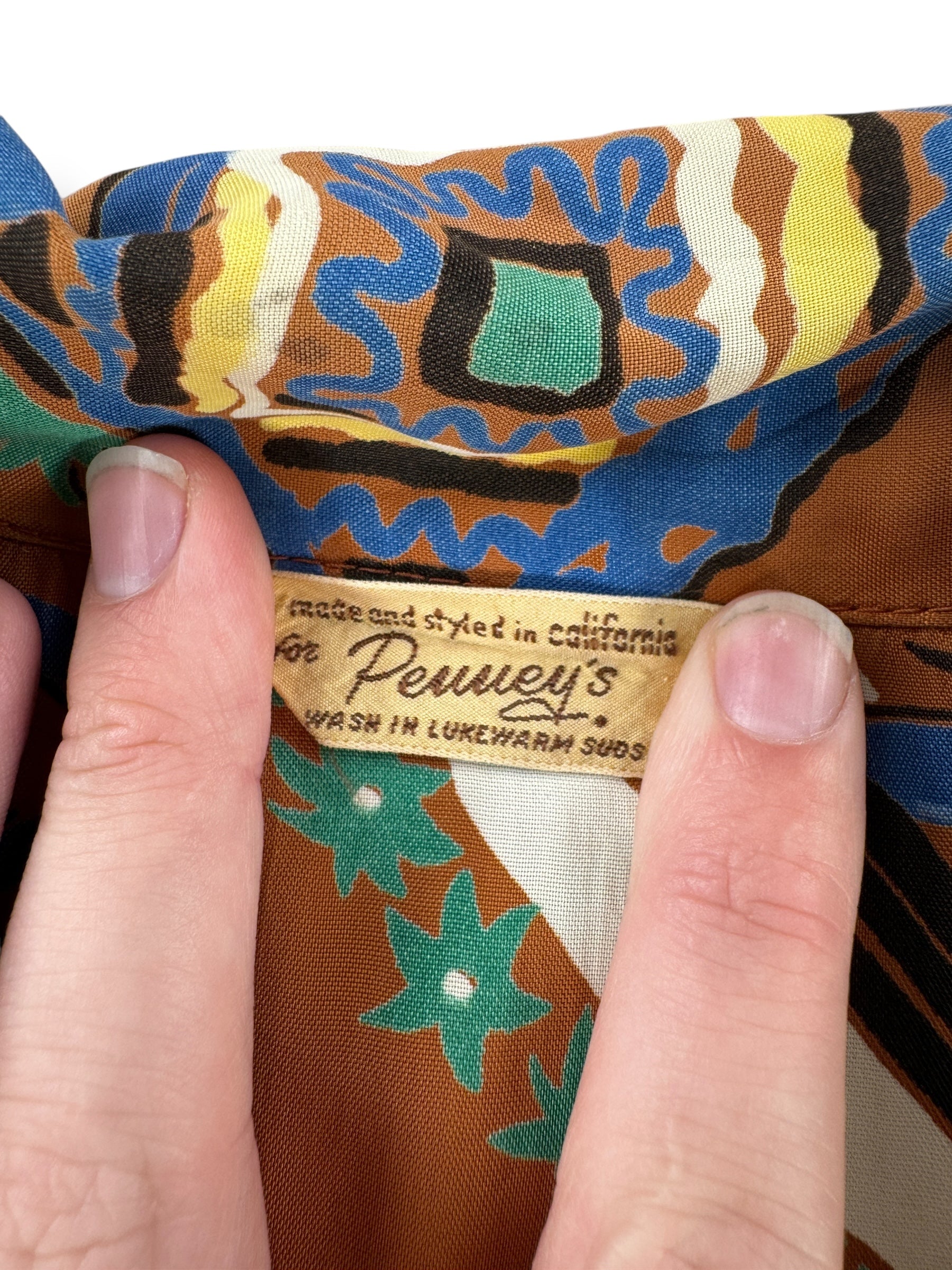 Tag on Vintage Brown Penney's Aloha Shirt SZ M