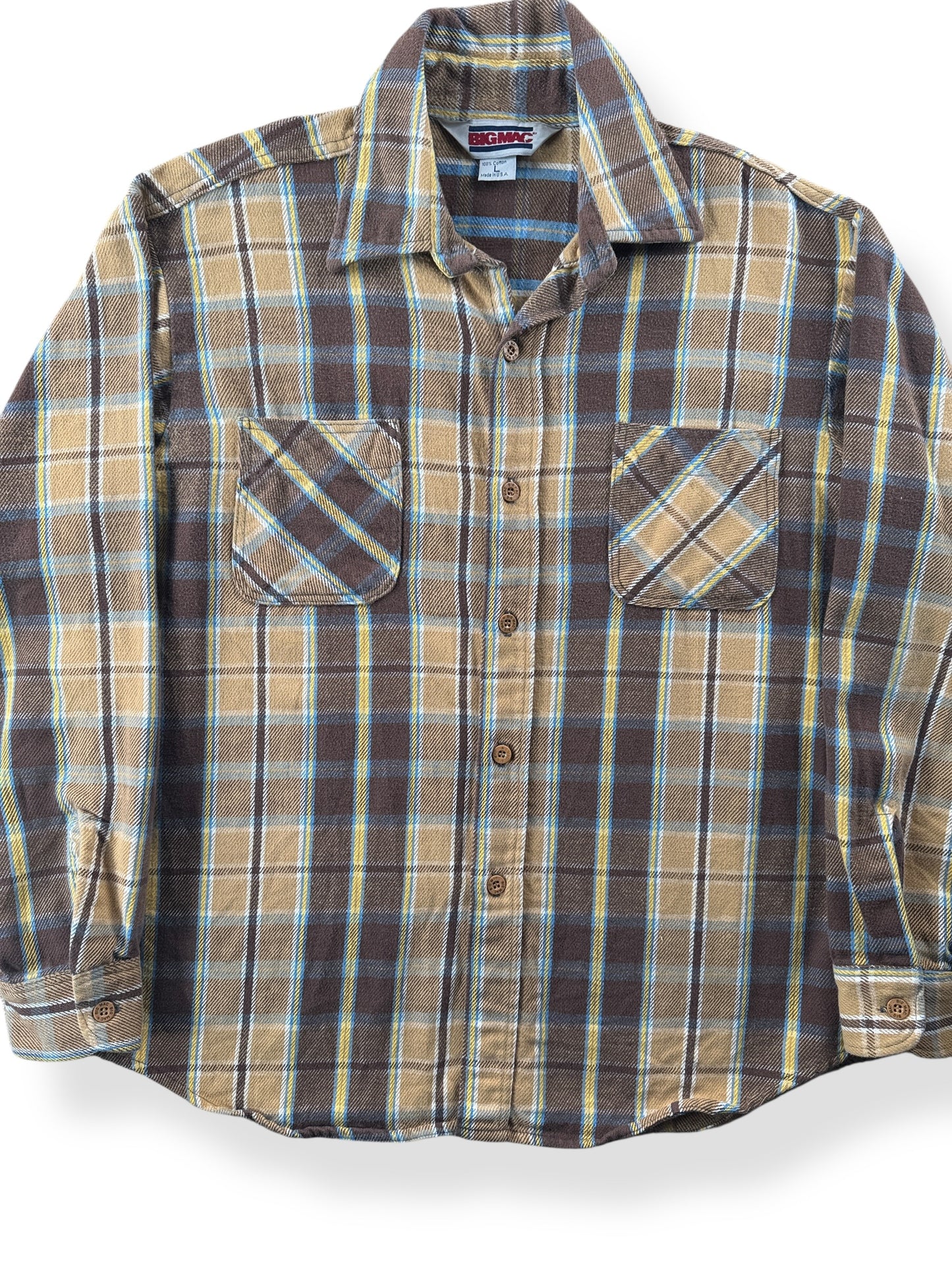 Front Close Up of Vintage Earth Toned Big Mac Cotton Flannel SZ L