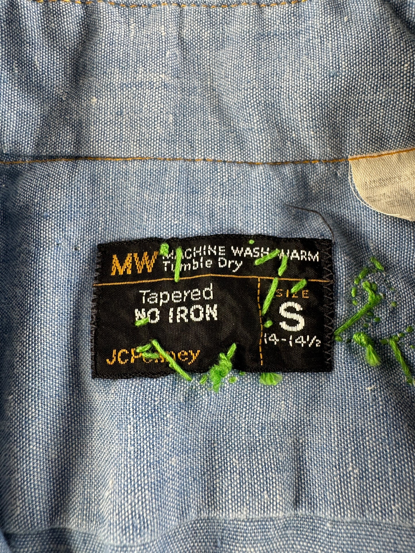 Tag on Vintage 70s Embroidered Chambray Shirt