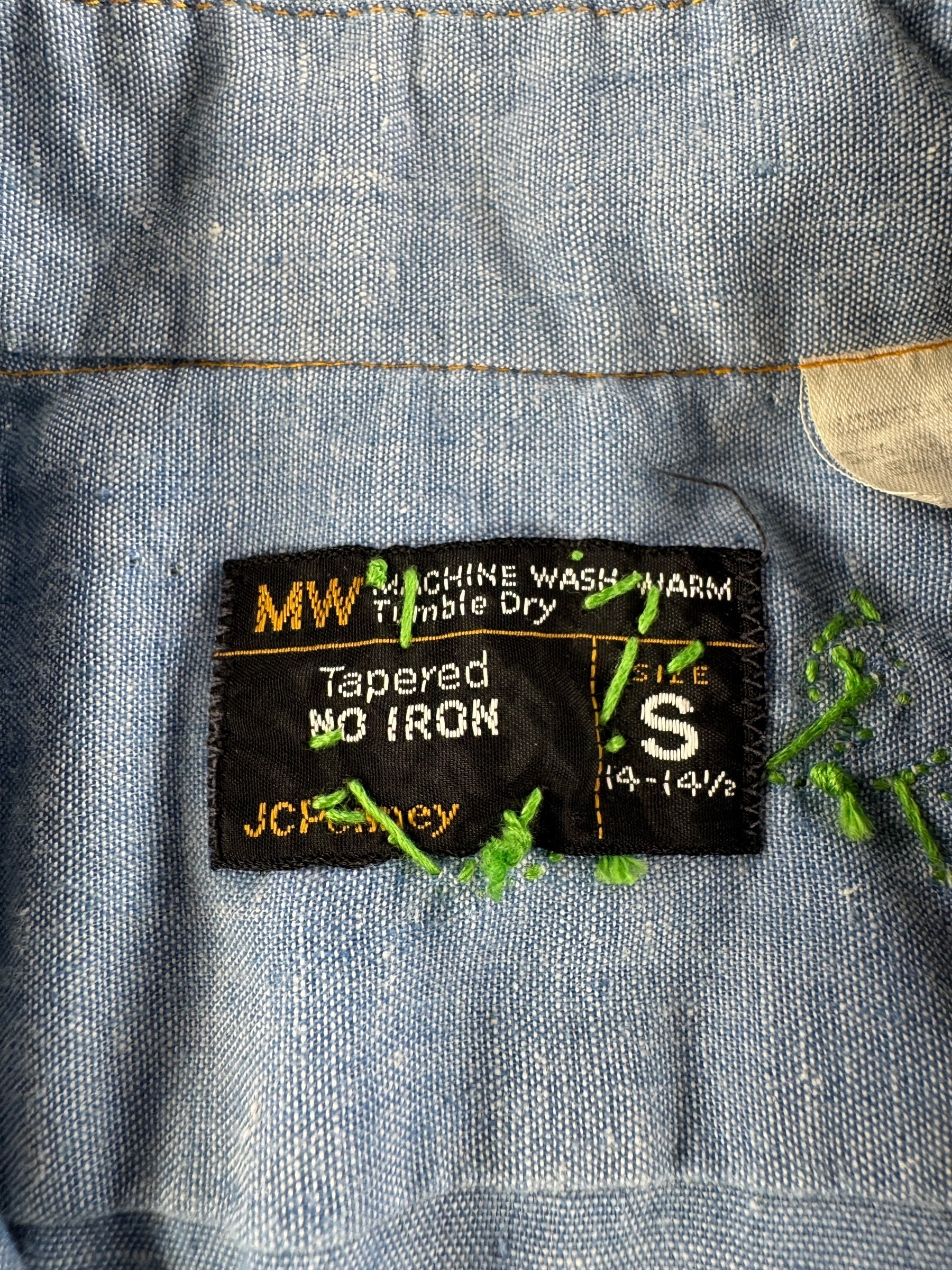 Tag on Vintage 70s Embroidered Chambray Shirt