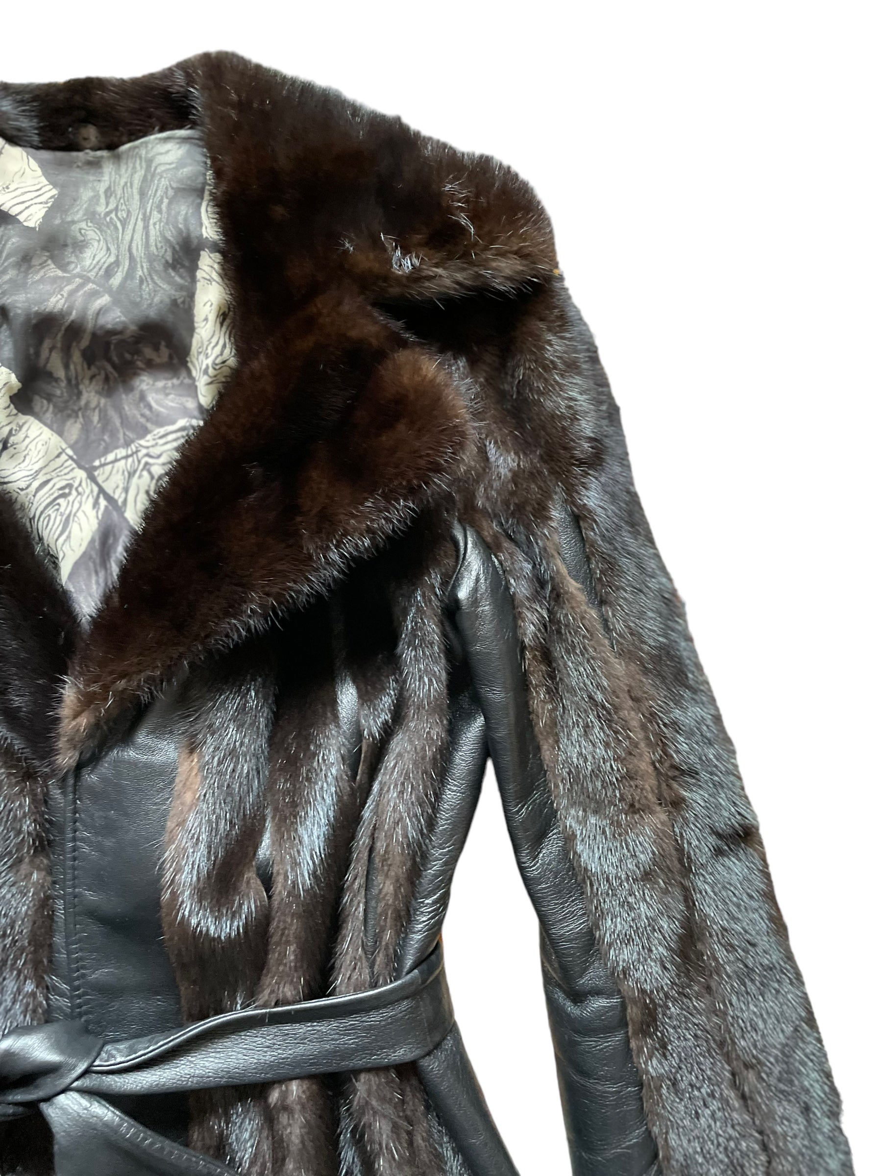 Outlet Vintage authentic mink and leather fur coat