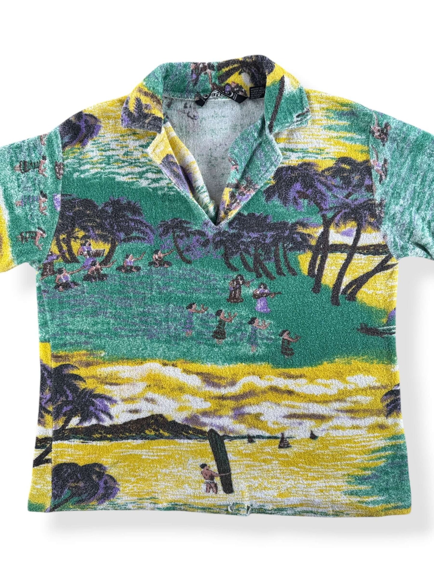 Front Close Up of Vintage Terrycloth Aloha Pullover Shirt SZ M (Fits S)