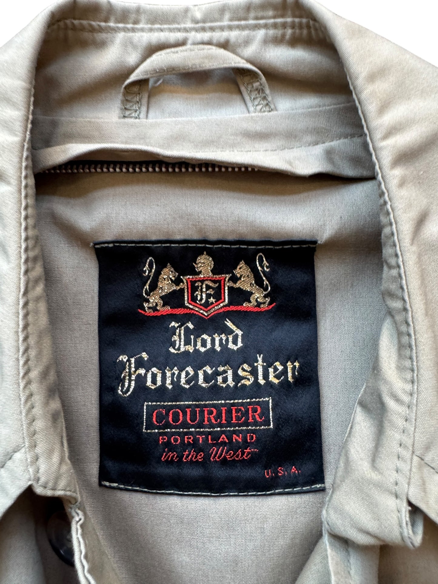 Label on Vintage Lord Forcaster Trench Coat SZ 38L