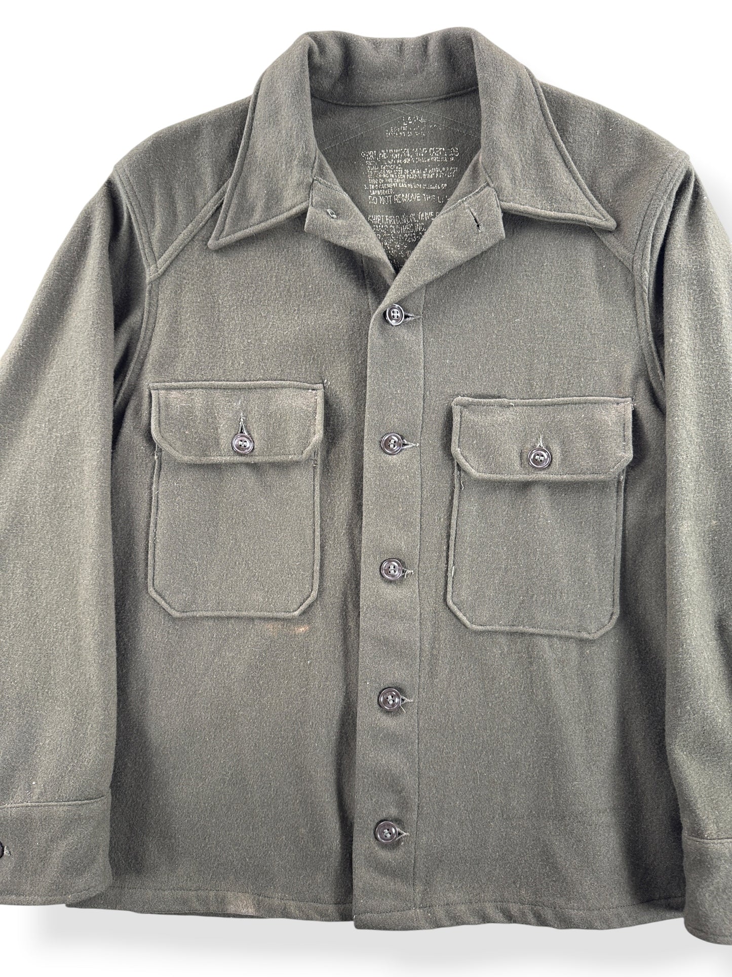 Front Close Up of Vintage Wool Military Shirt SZ L