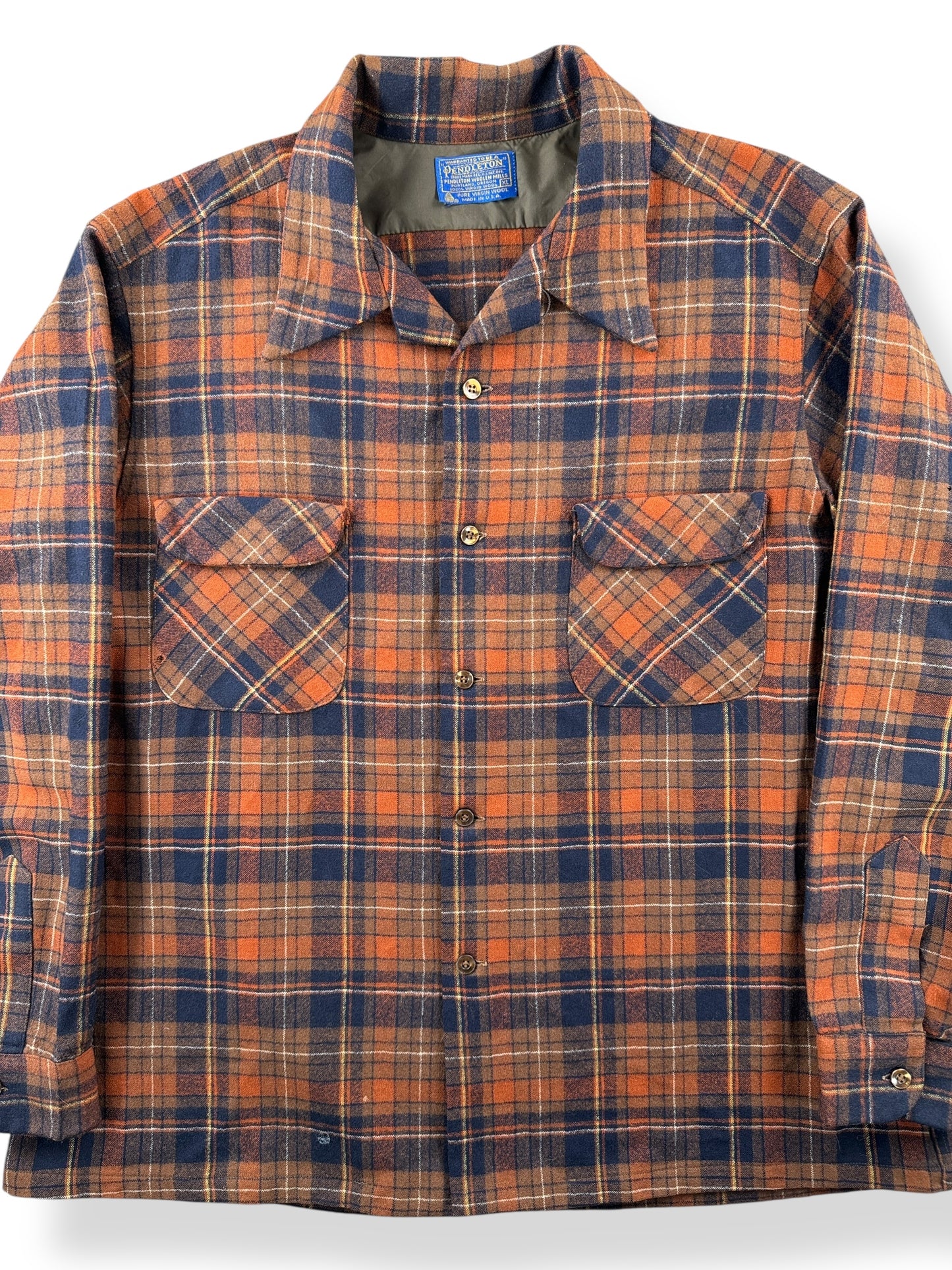 Front Close Up of Vintage 60s Pendleton Loop Collar Board Shirt SZ XL