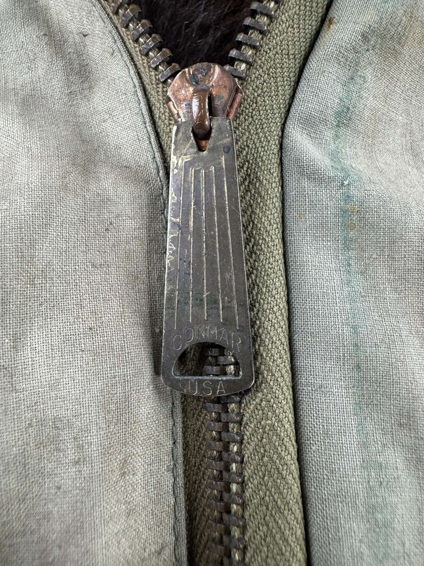 Zipper on Vintage WWII Torpedoman's Deck Jacket SZ 44 AS IS