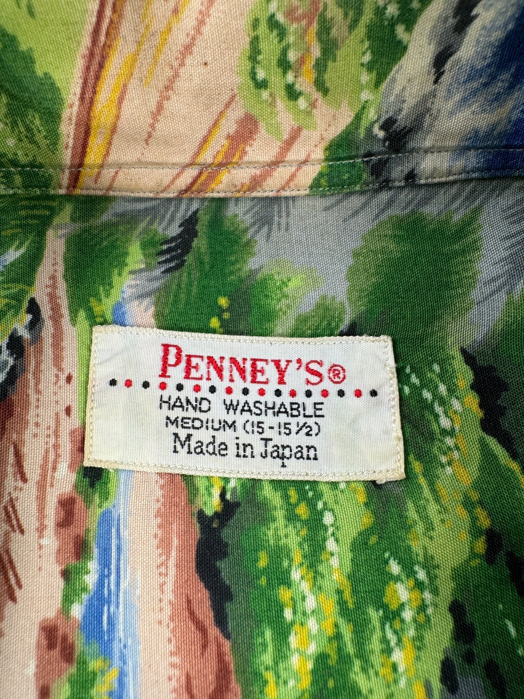 Tag on Vintage Penney's Beach Scene Aloha Shirt SZ M