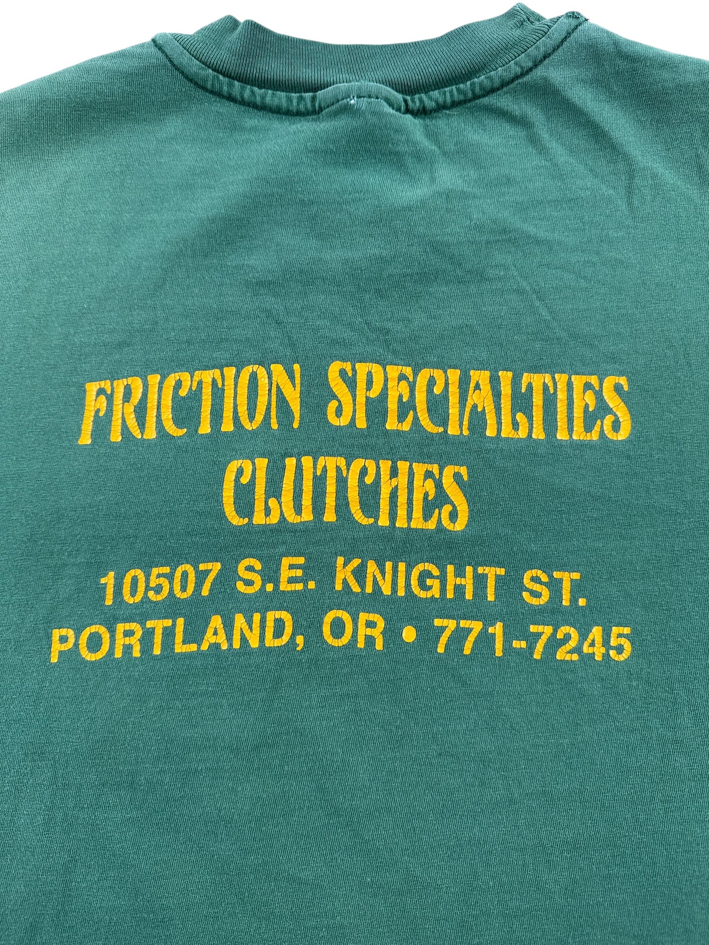 Back Graphic of Vintage Friction Specialties Portland OR Pocket Tee SZ L
