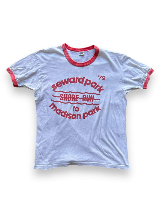 front of Vintage 1979 Seward Park Shore Run Ringer Tee SZ M