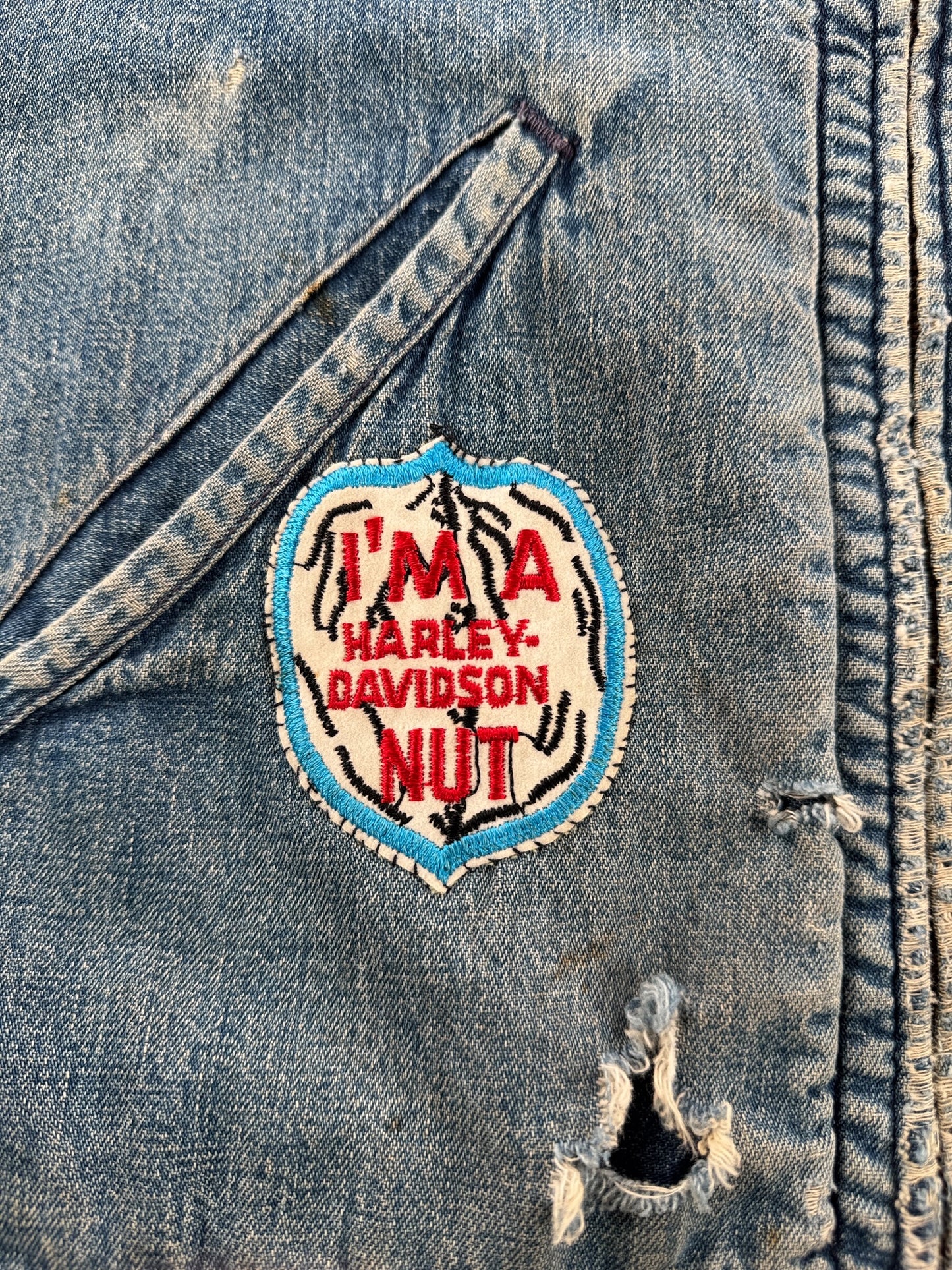 Patch on front of Vintage 50s Hurcules Denim Biker Vest SZ L - AS IS