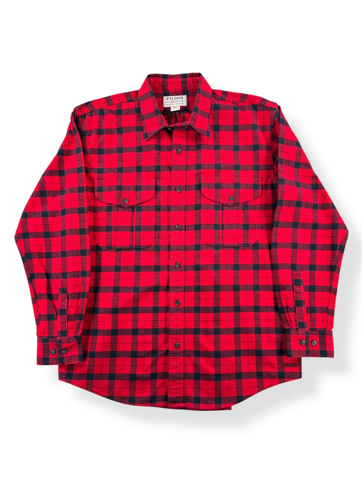 Front of Filson Red & Black Alaskan Guide Shirt SZ L
